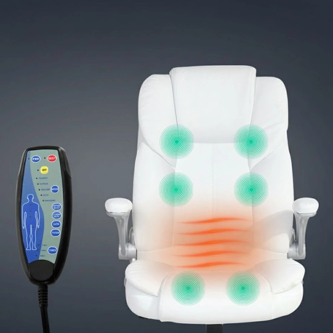 3 Artiss 8 Point Massage Office Chair PU Leather - White, 3 of 6