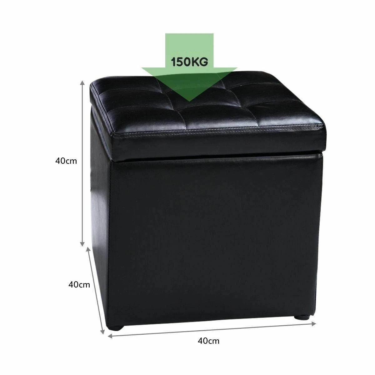 3 Costway 40cm Cube Storage Ottoman Footstools - Black, 3 of 3