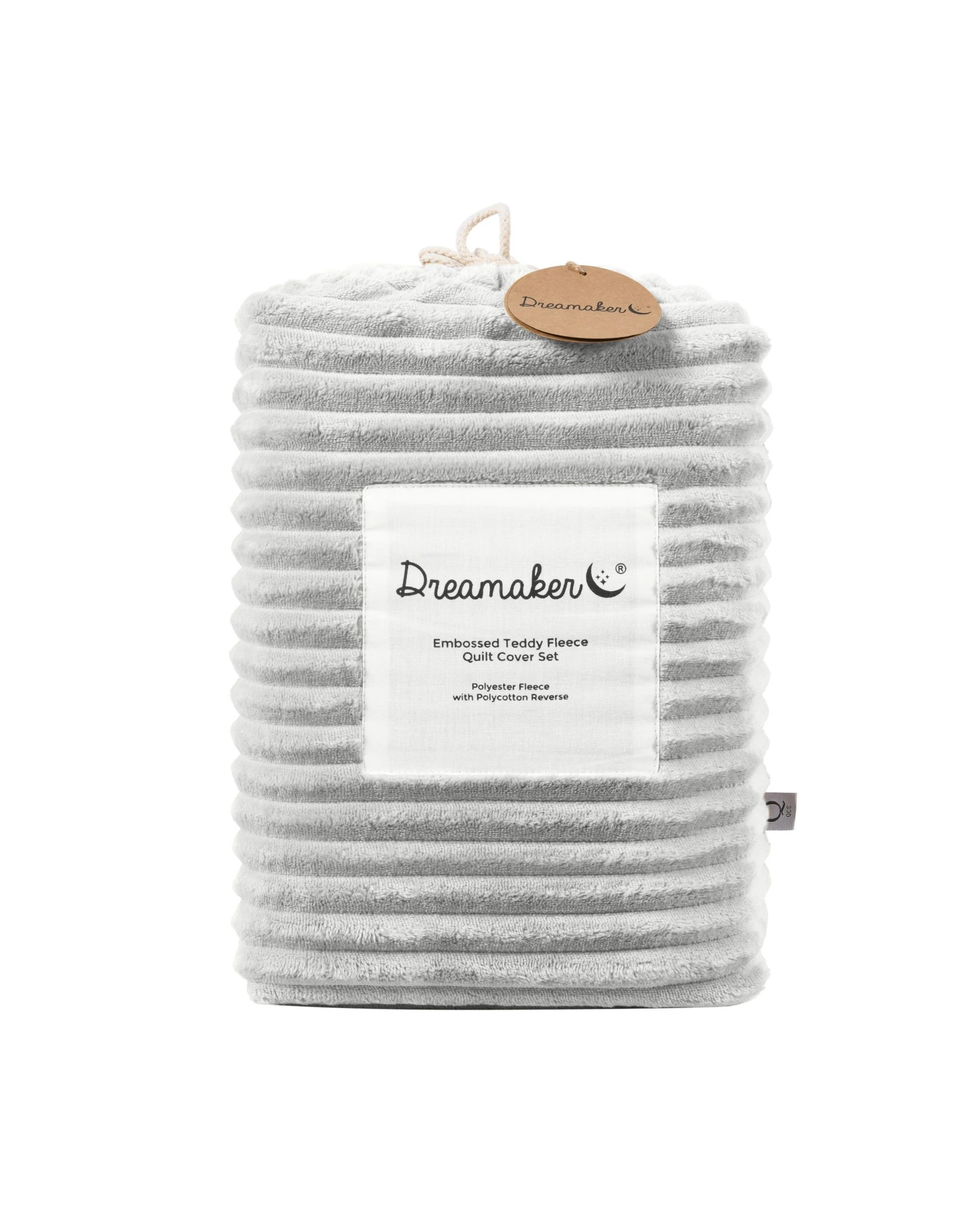 8 Dreamaker Signature Embossed Corduroy Fleece Quilt Cover Set - Single Bed - Silver Grey, 8 of 8