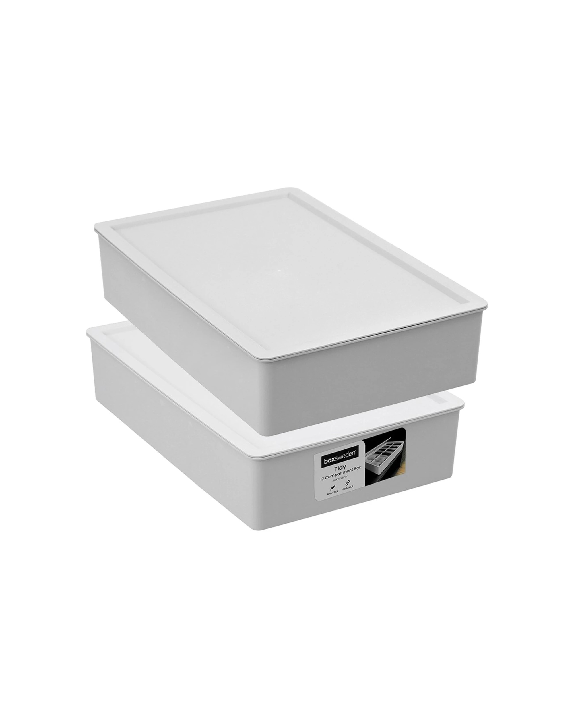 1 Boxsweden Tidy 12-Compartment Storage Box 36x24x8cm Lidded 2 Pack Plastic - Assorted, 1 of 5