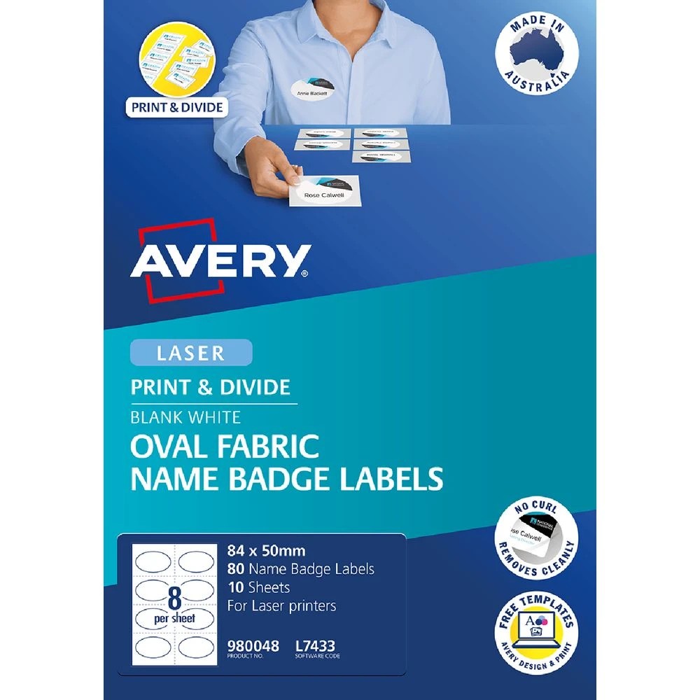 1 Avery 8UP Oval Fabric Name Badge Labels 10 Sheets, 1 of 4
