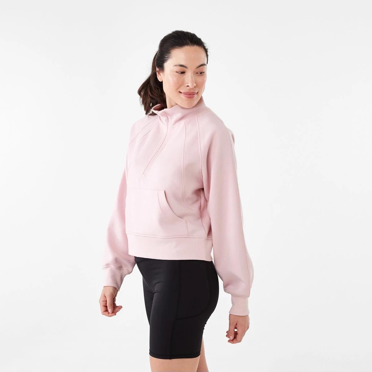 2 Active Womens Half Zip Long Sleeve Sweatshirt Qurtz Pink, 2 of 6