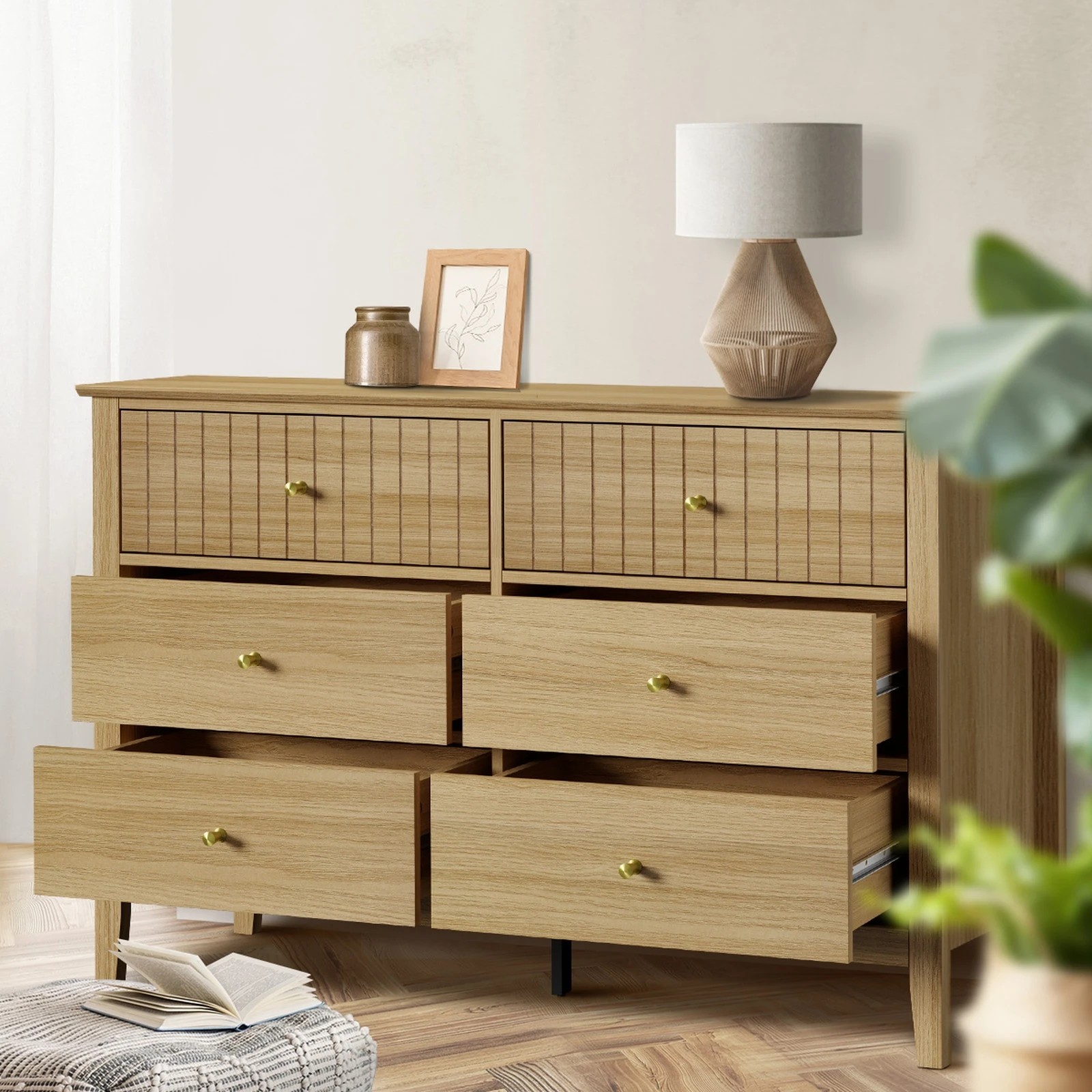 3 Oikiture 6 Chest Of Drawers Dresser Storage Cabinet Bedroom
 - Natural, 3 of 10