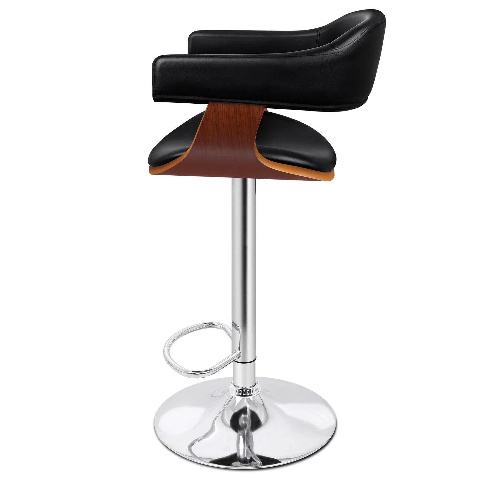 4 Alfordson 2x Bar Stools Joan Kitchen Swivel Chair Wooden Leather Gas Lift - Black, 4 of 9