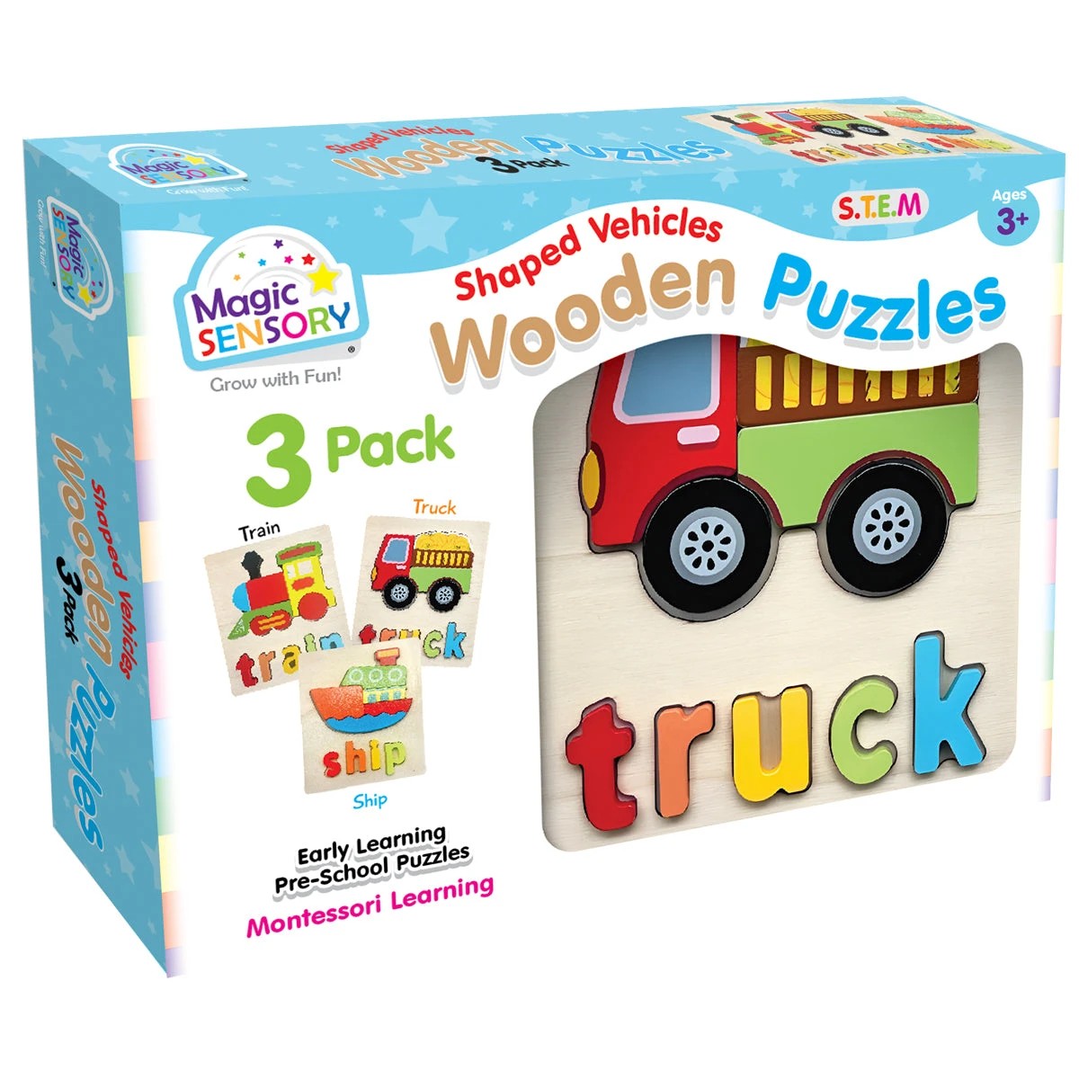 5 Magic Sensory Shaped Vehicles Wooden Puzzles Triple Pack, 5 of 5
