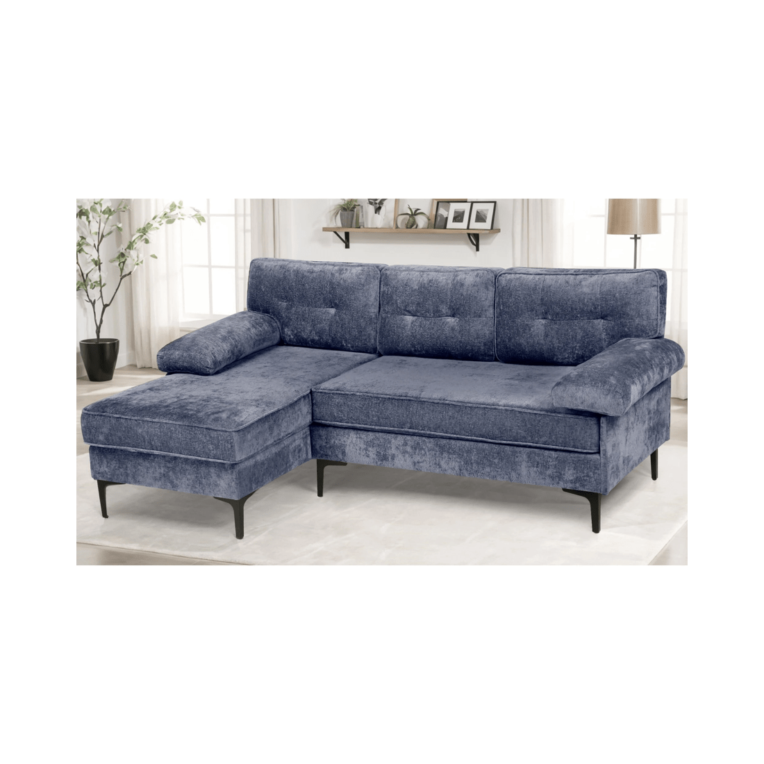 9 Advwin 3 Seater Sofa L-shape Chenille Lounge Couch W/ Reversible Chaise Blue, 9 of 9