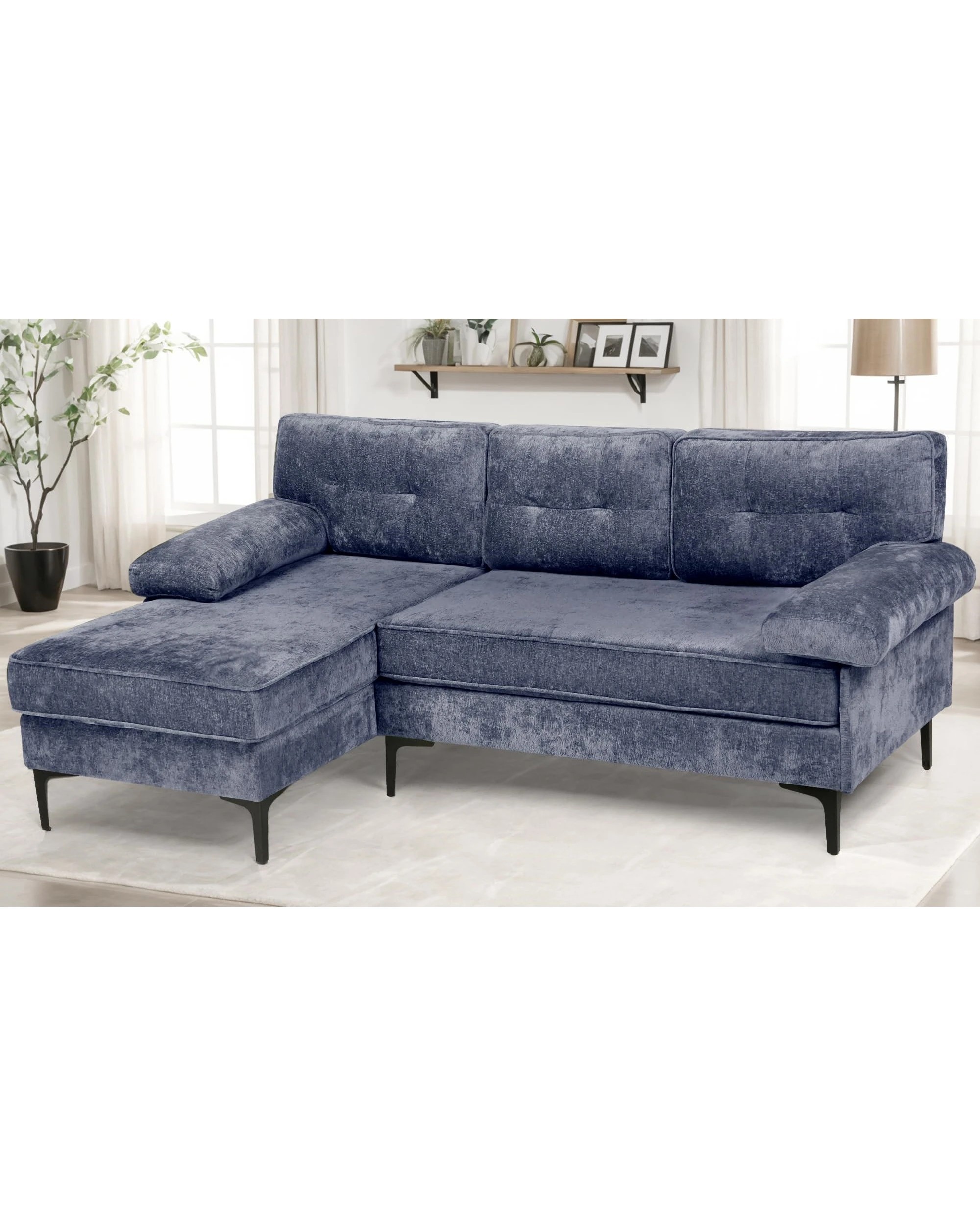 9 Advwin 3 Seater Sofa L-shape Chenille Lounge Couch W/ Reversible Chaise Blue, 9 of 9