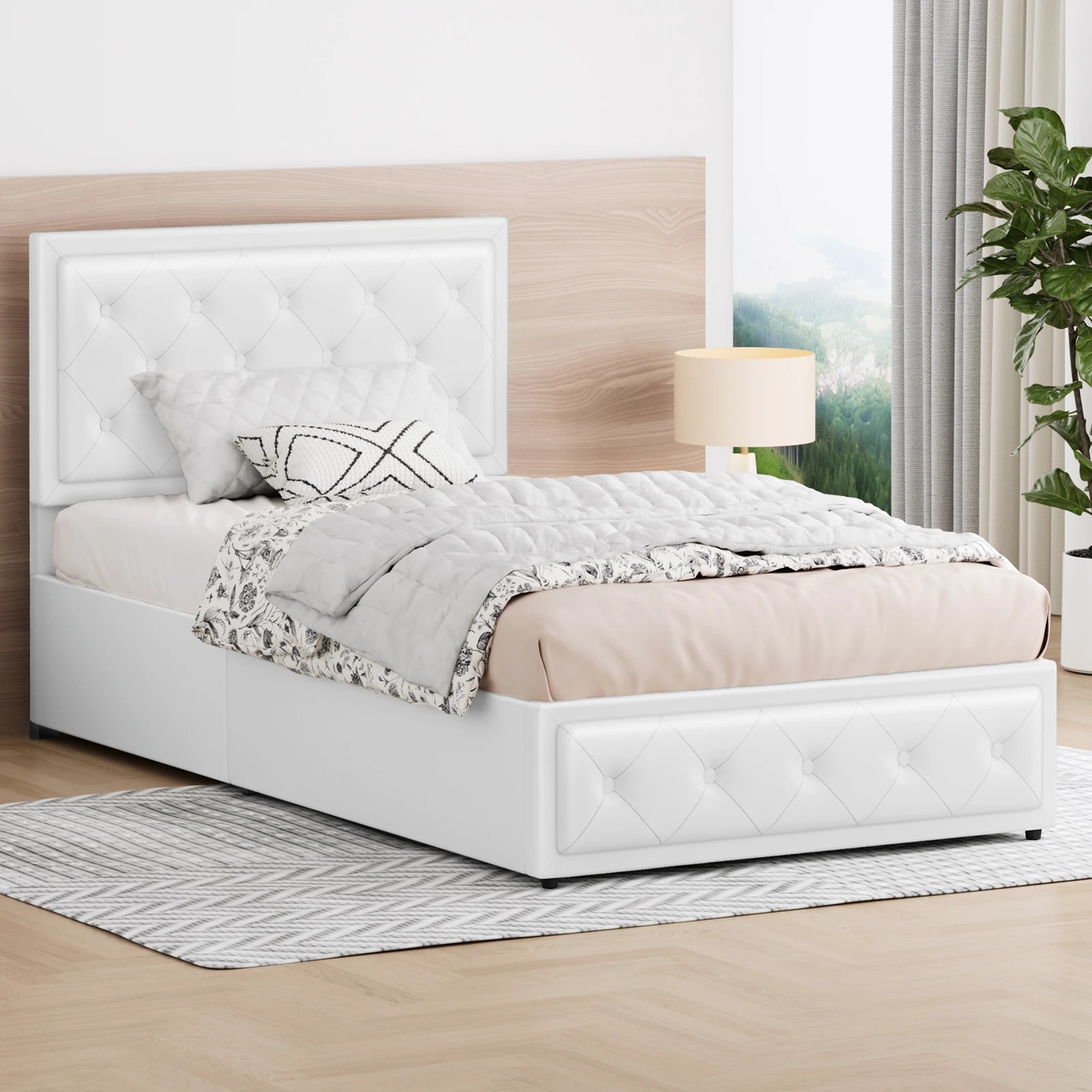 2 Alfordson Bed Frame Single Size Gas Lift Storage Mattress Base Leather Dinana - White, 2 of 10