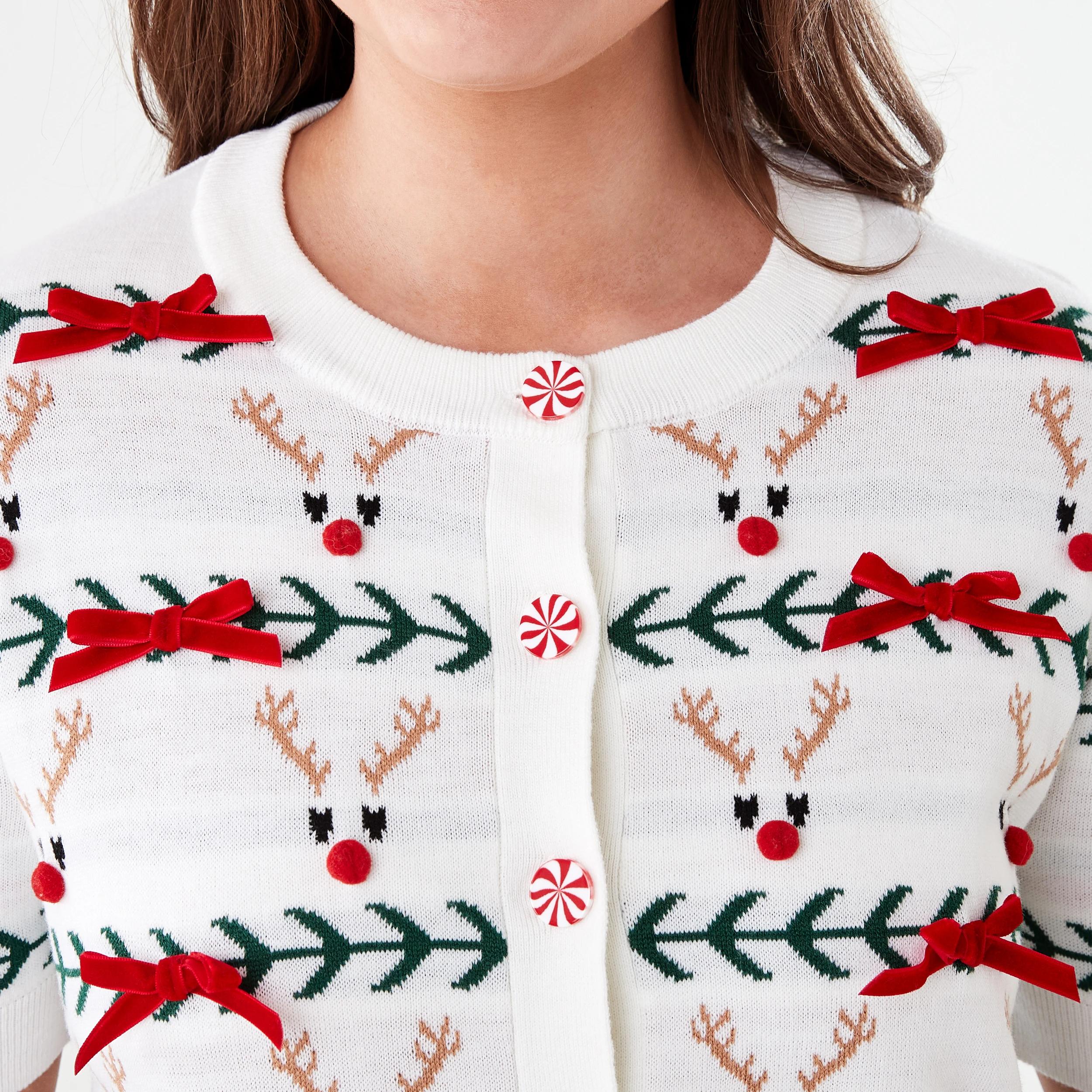 5 Short Sleeve Christmas Cardigan XMAS DEER ECRU, 5 of 7