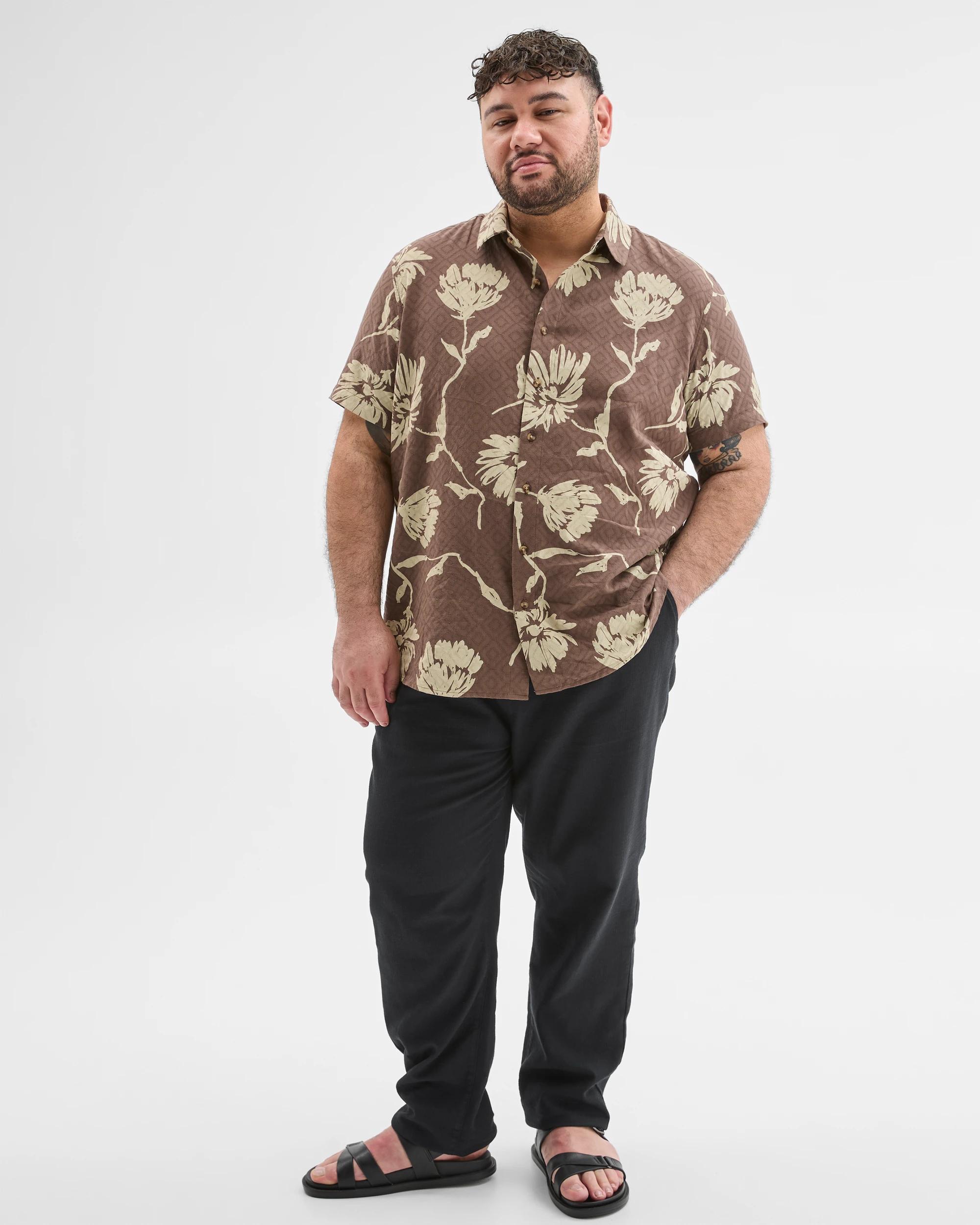 7 Target Man Plus Size Australian Cotton Floral Print Shirt BROWN, 7 of 7
