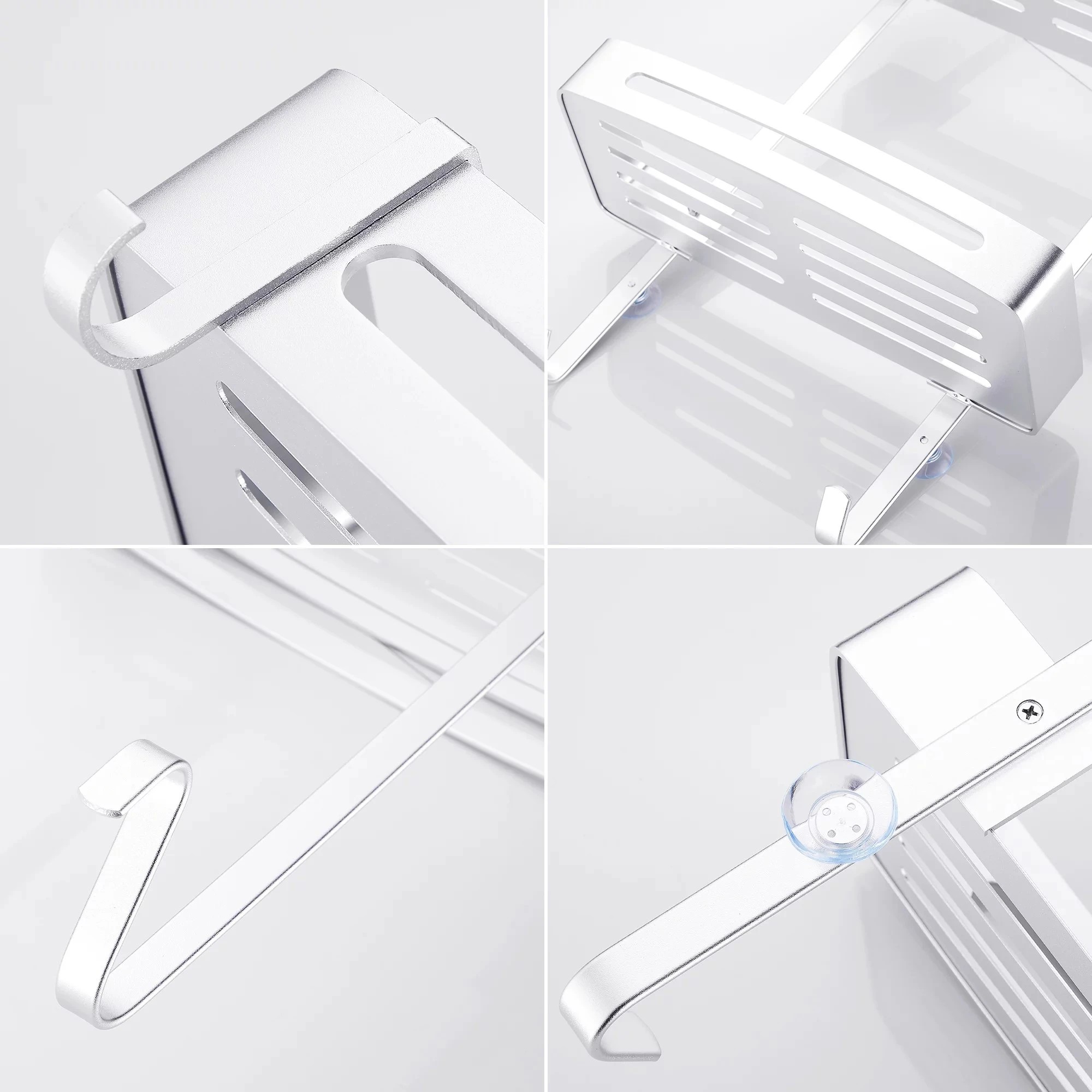 5 2 Tier Bathroom Shower Caddy Aluminium Alloy Rust Free Waterproof Bath Storage Rack Organizer - Silver - Silver, 5 of 5