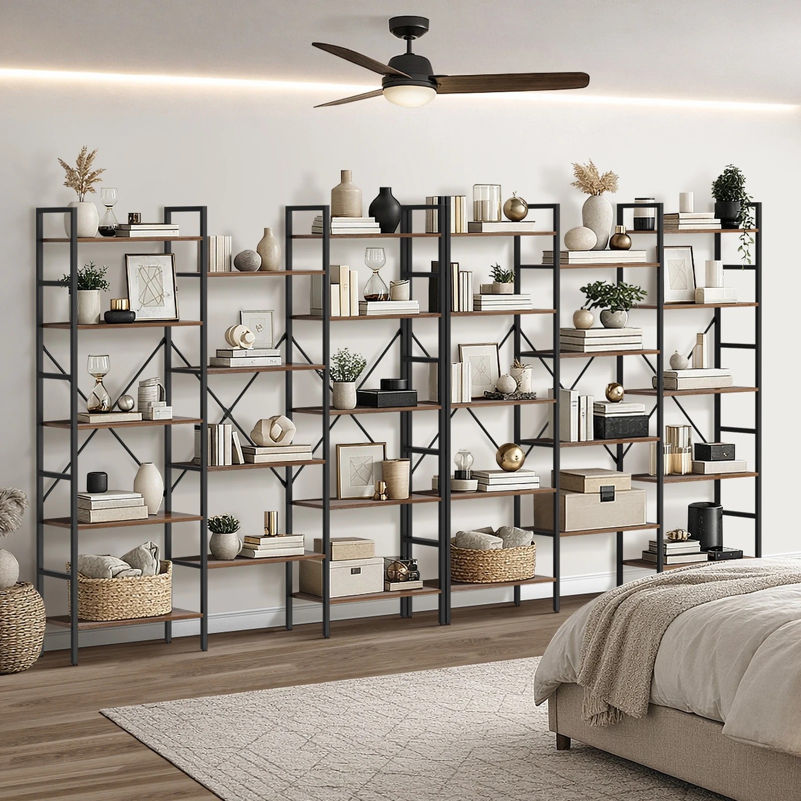 4 Oikiture 14 Tier Display Shelf Stand Bookshelf Metal Storage Industrial 1.76m - Brown, 4 of 9