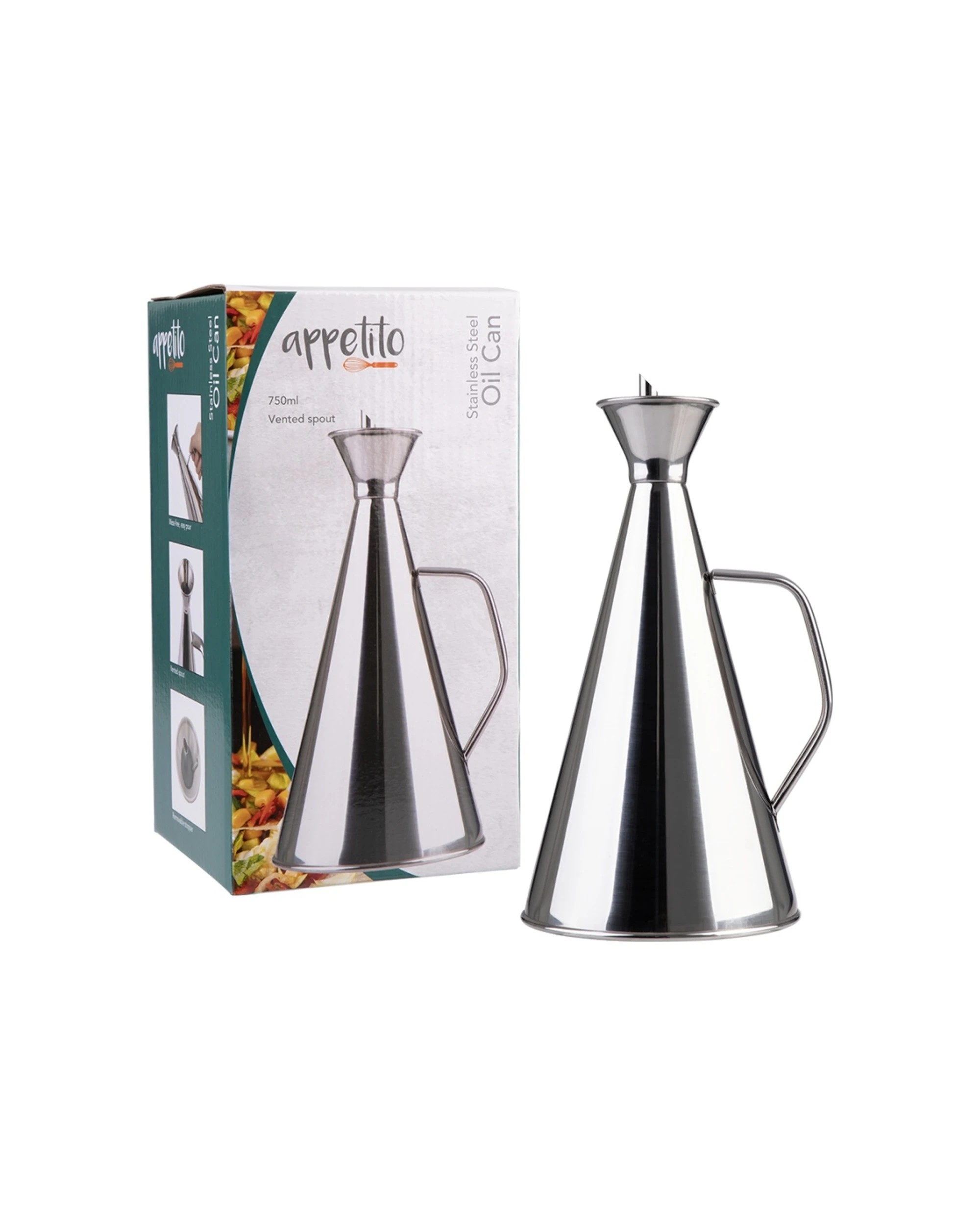 3 Appetito Durable Stainless Steel Oil Can With Vented Spout 750ml - Metallic, 3 of 7