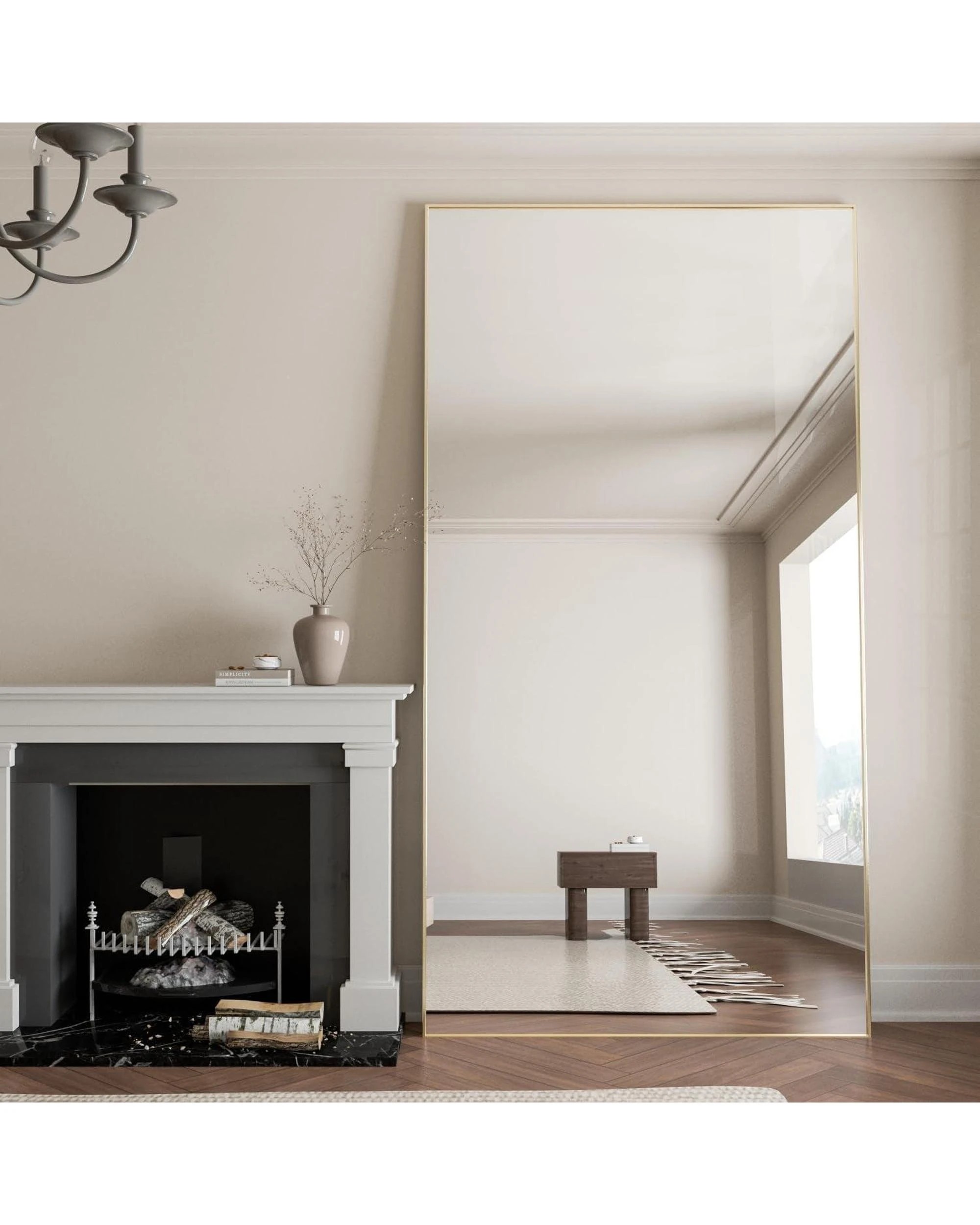 6 OAKORY 198x96cm Rectangular Full Length Mirror, Floor Mirror with Aluminium Alloy Frame Gold, 6 of 7