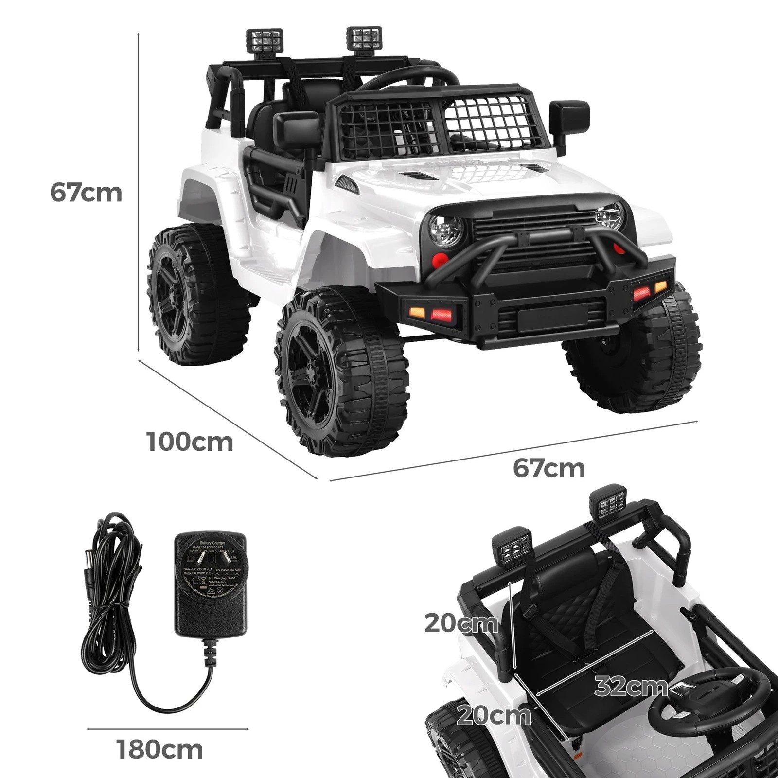 9 Alfordson Kids Ride On Car Toy Jeep Electric 12V 70W Motors R/C LED Lights - White, 9 of 10