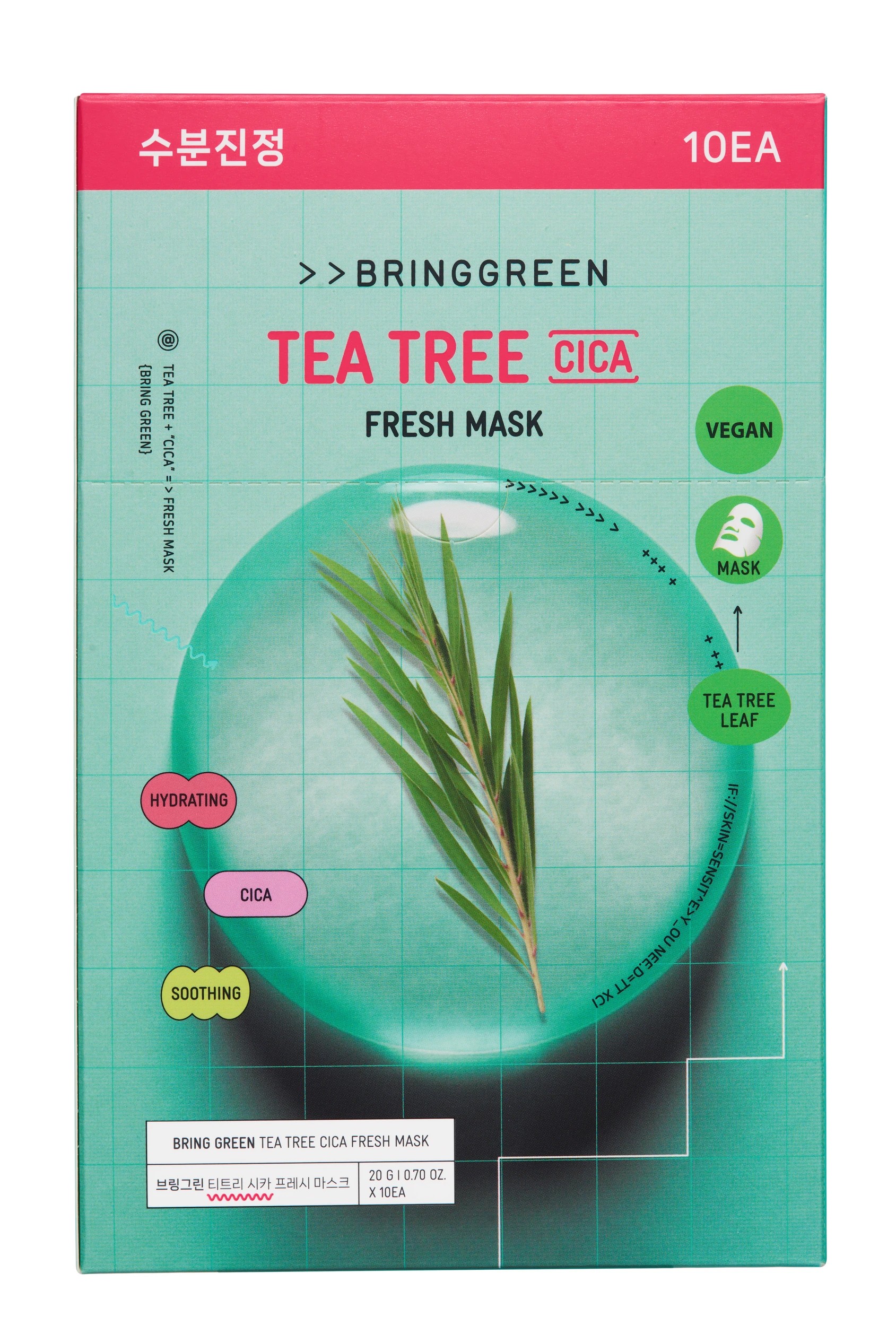 1 Bringgreen 10 Pack Cica Fresh Mask 20g - Tea Tree, 1 of 4