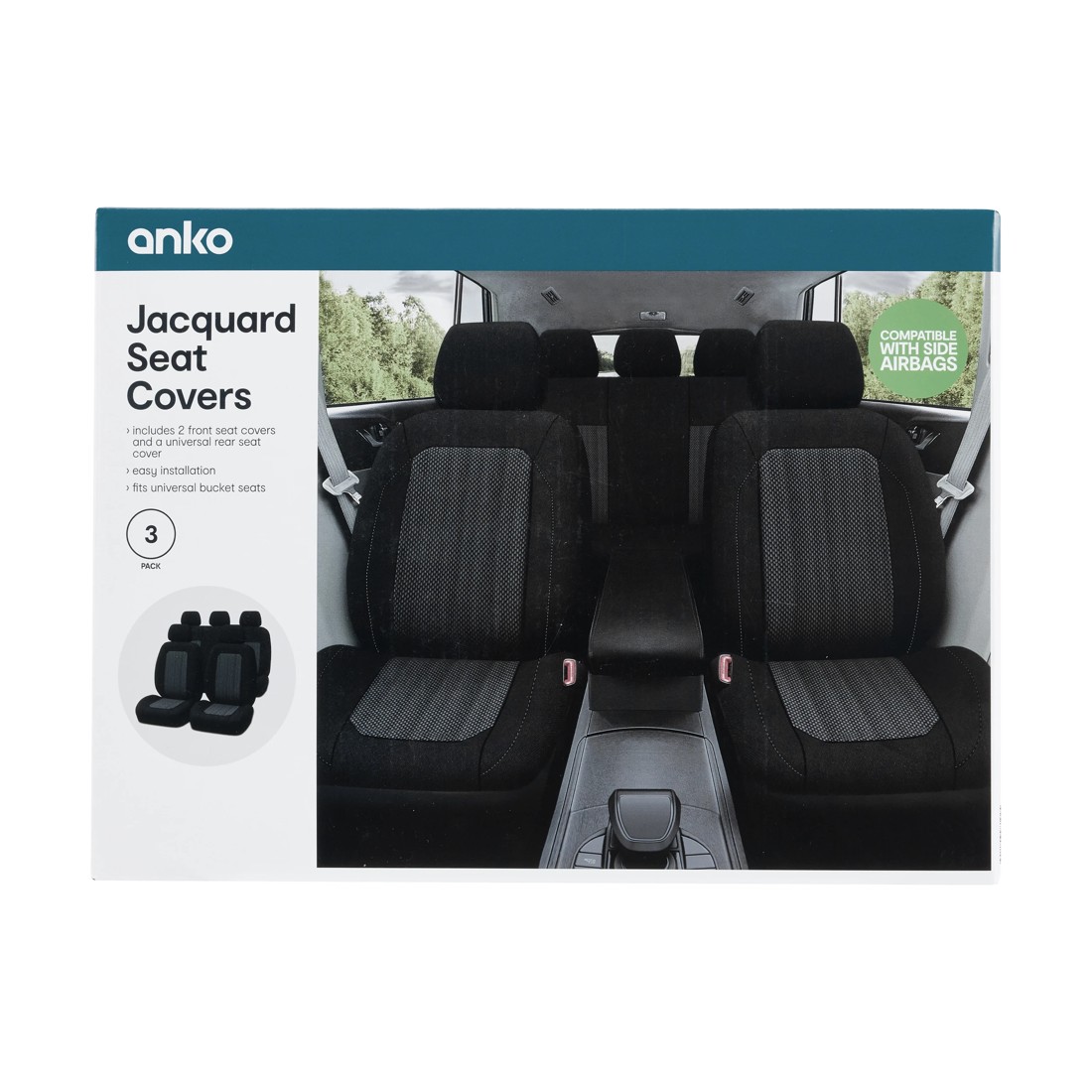 9 3 Pack Jacquard Seat Covers - Black, 9 of 9