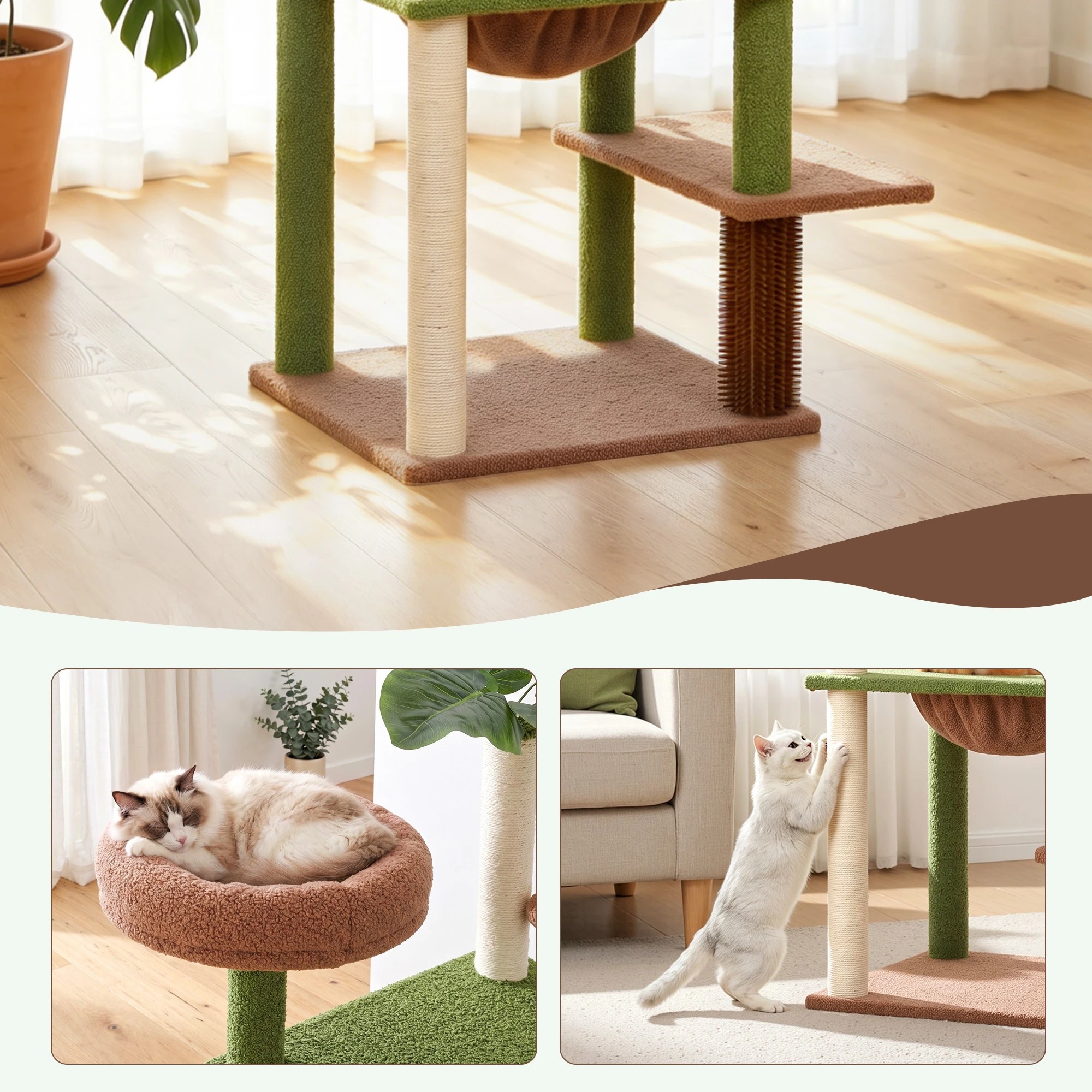 8 i.Pet Cat Tree Tower 152cm Jungle Multi-Level Scratching Post Leafy Canopy - Multi, 8 of 10