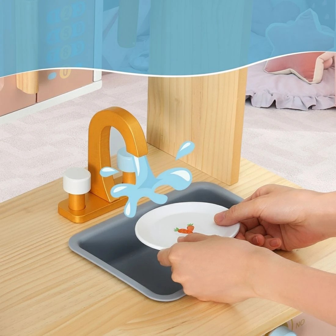 4 Keezi Kids en Pretend Kitchen Play Sets Cooking Toys Pot Pan Bowls Oven Dishwasher 80CM - Multi, 4 of 5