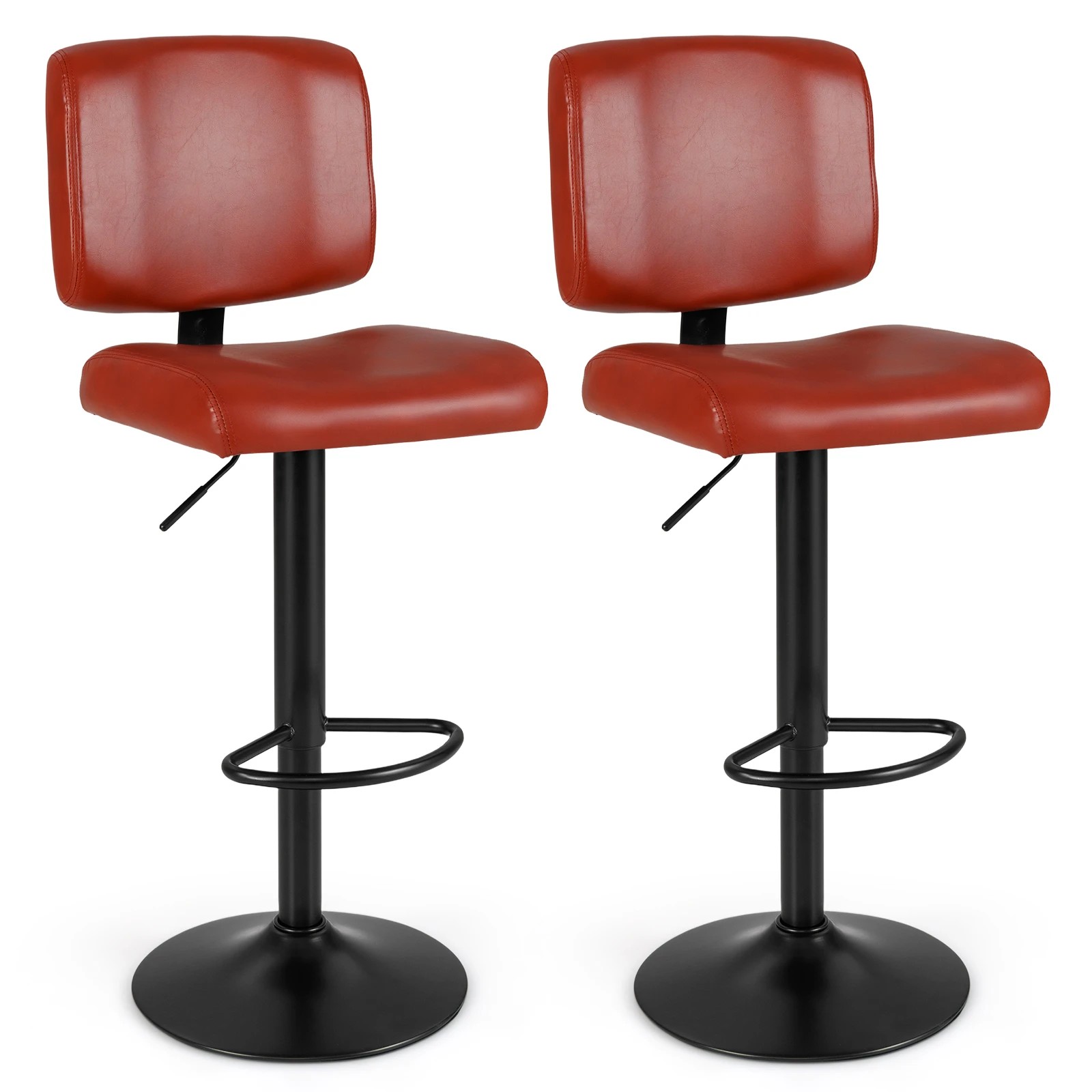 1 Costway 2x Swivel Bar Stools Adjustable Square Bar Chairs Kitchen Upholstered Counter Barstool Set - Brown, 1 of 4