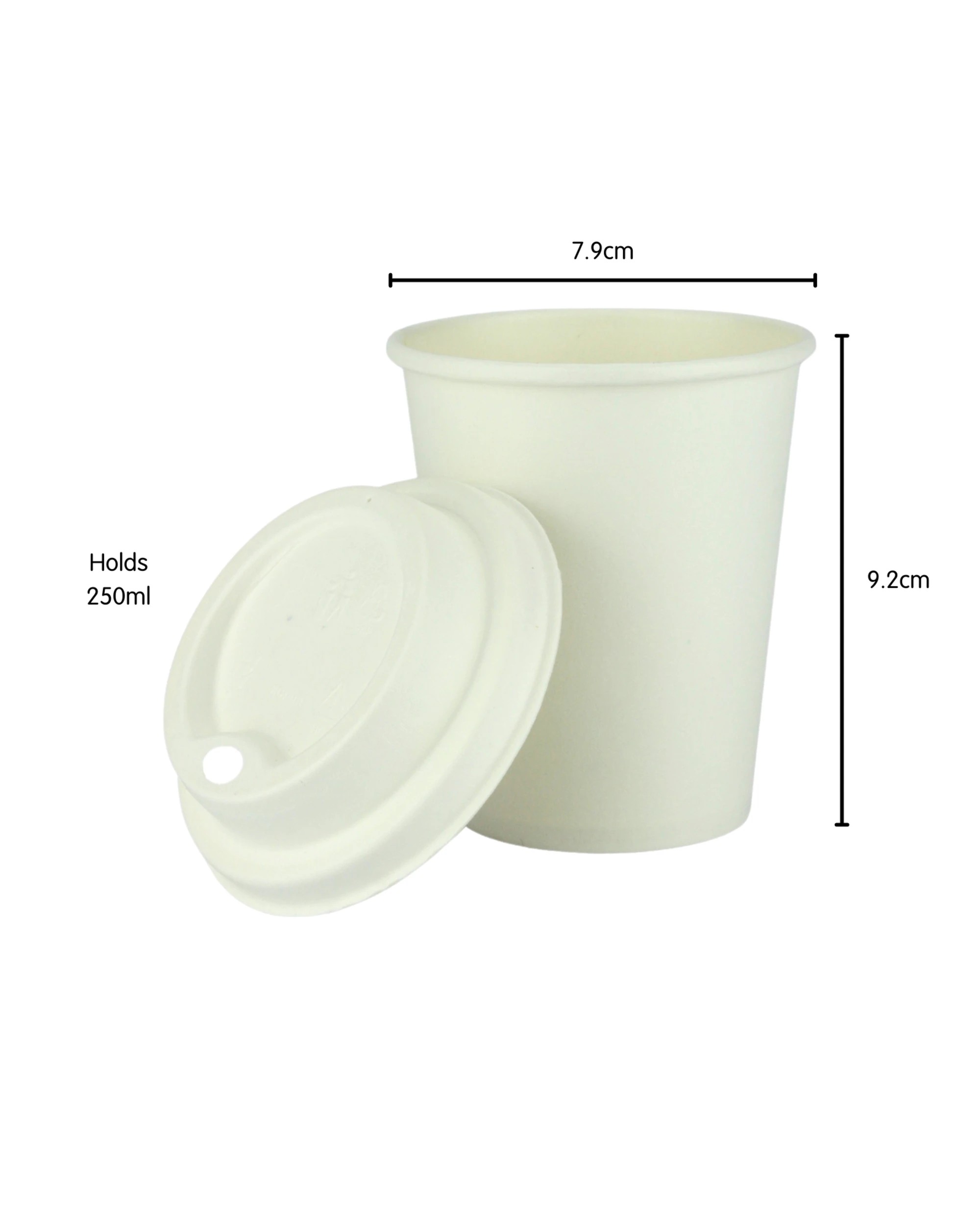 3 Partyware Earth Single Wall Coffee Cups with Sugar Cane Lids 250ml Pack of 12 - Beige, 3 of 3