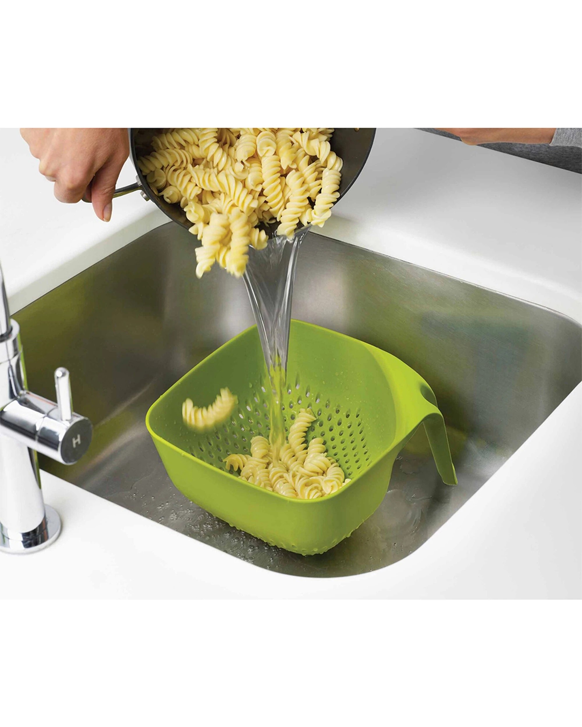 3 Joseph Joseph 19cm Square Kitchen Cooking Colanders Ergonomic Handle - White, 3 of 3