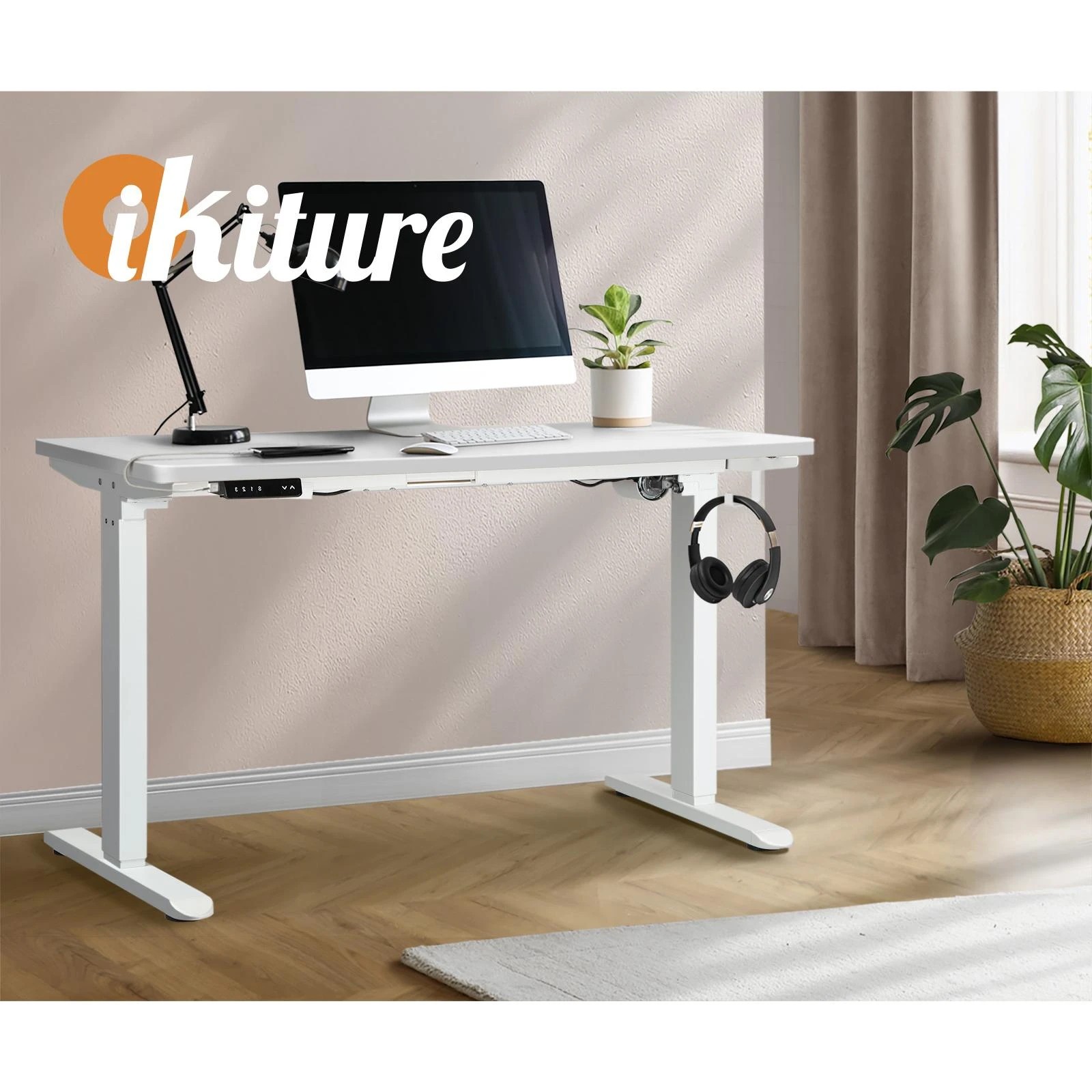 3 Oikiture 120cm Electric Standing Desk Single Motor Desktop
 - White, 3 of 4