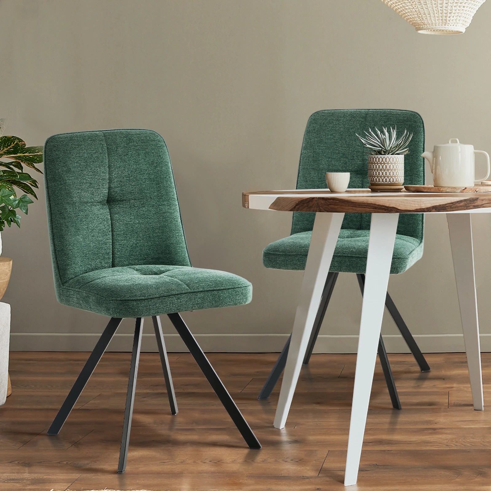 4 Oikiture 4x Dining Chair Kitchen Seat Linen Fabric Accent Chair - Green, 4 of 9