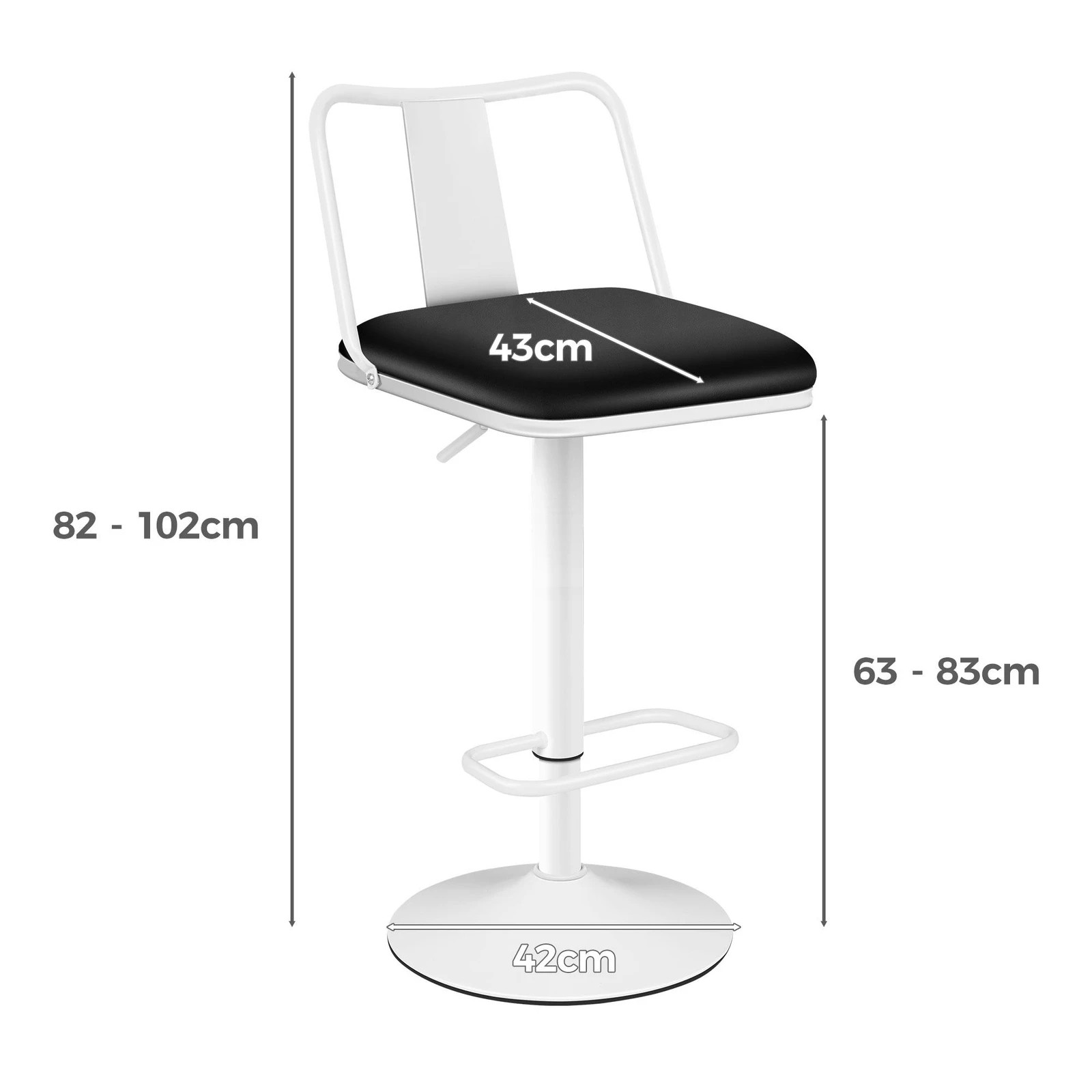 8 Alfordson 4x Bar Stools Gas Lift Leather Bar Chairs Kitchen Swivel - White, 8 of 10