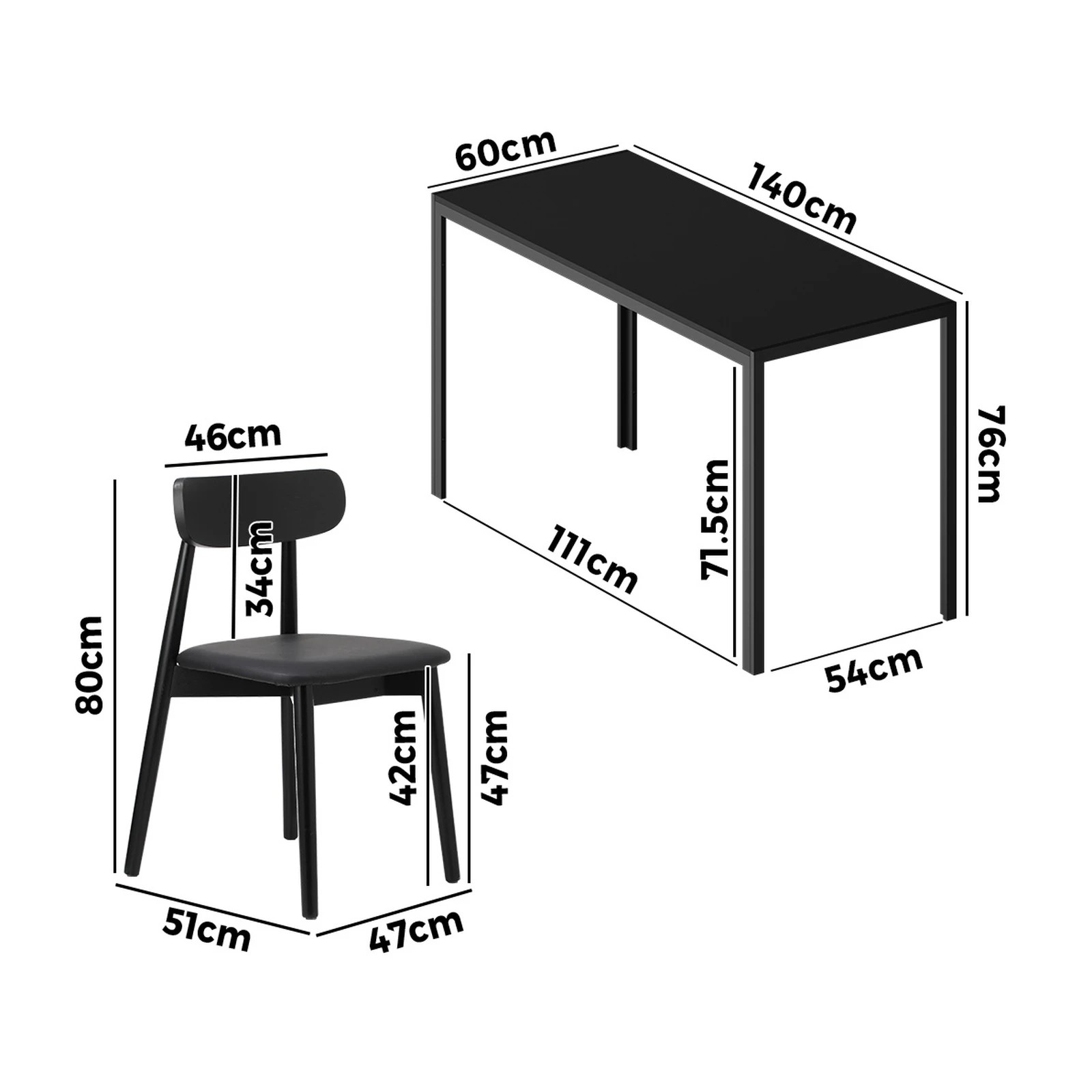 2 Oikiture 1.4m Dining Table Set with 6PCS Wooden Chairs PU Leather - Black, 2 of 9