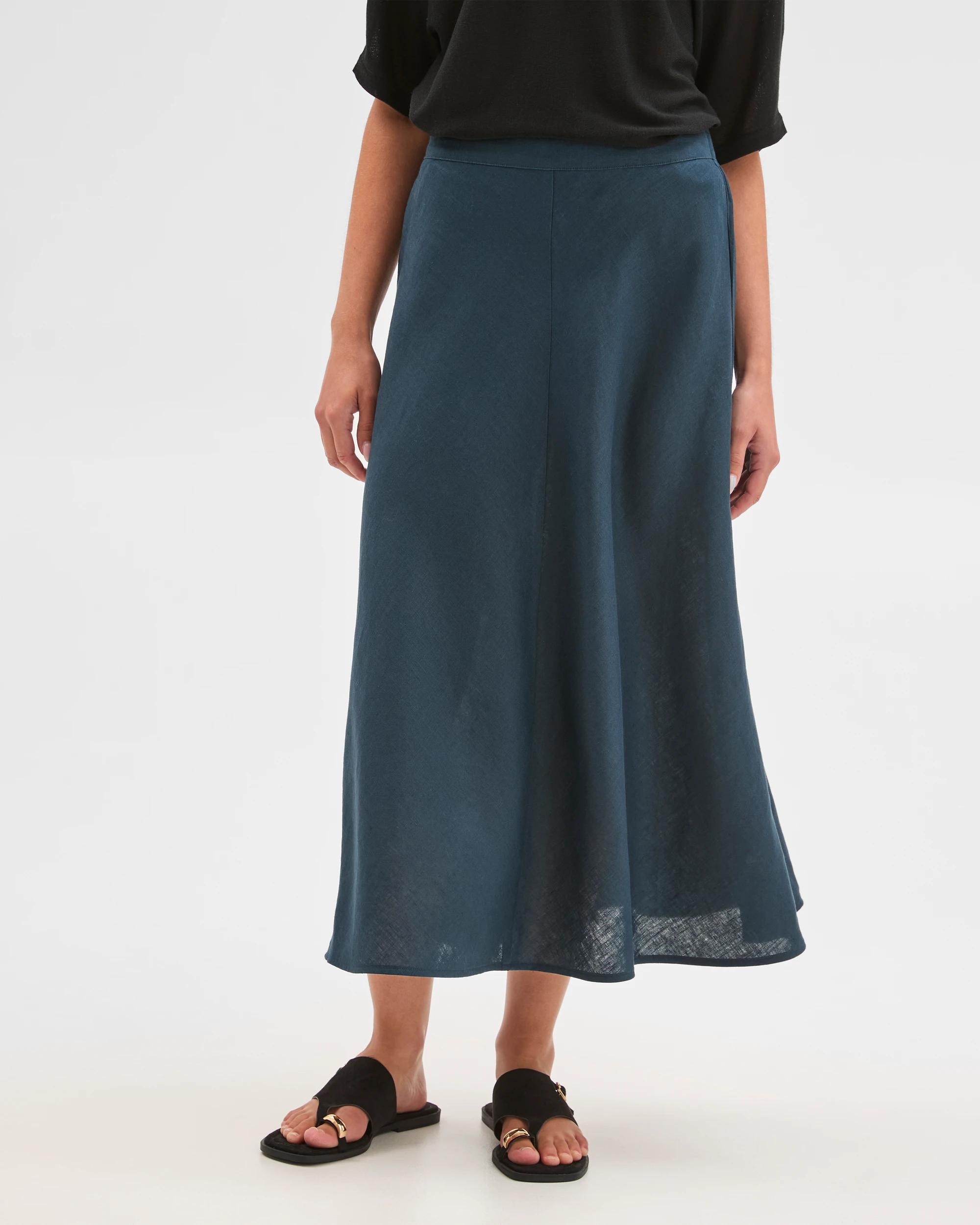 2 Target Petites Petites European Linen Seam Detail Midi Skirt SODALITE, 2 of 6