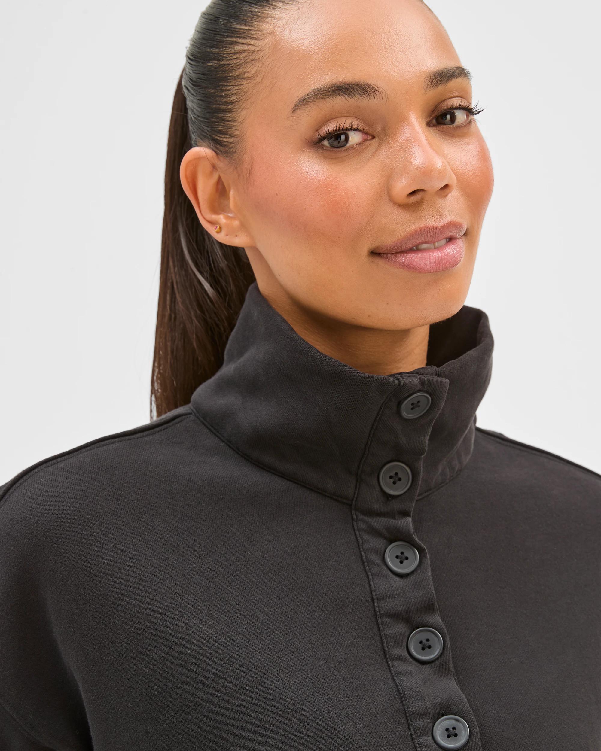 4 Target Woman Australian Cotton Funnel Neck Button Front Jumper WASHED BLACK, 4 of 7