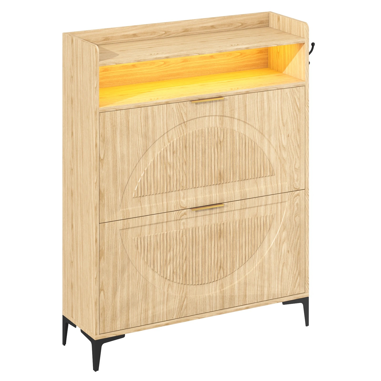 6 Advwin LED Shoe Storage Cabinet w/ Flip Drawers and Open Shelf Shoe Organizer Narrow Shoe Rack Cabinet with Hook, 6 of 10