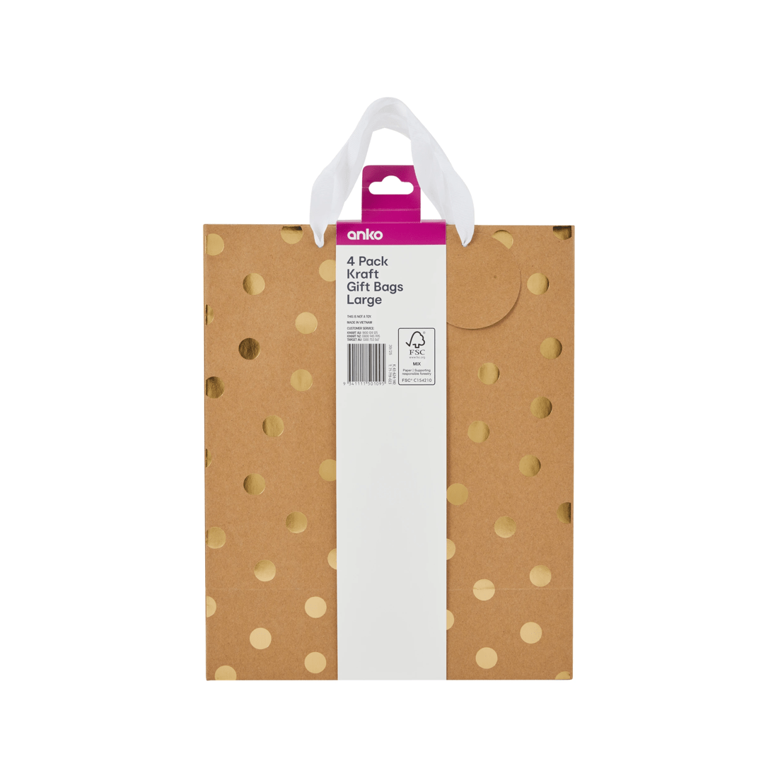 4 4 Pack Multi Kraft Foil Gift Bags - Large, 4 of 4