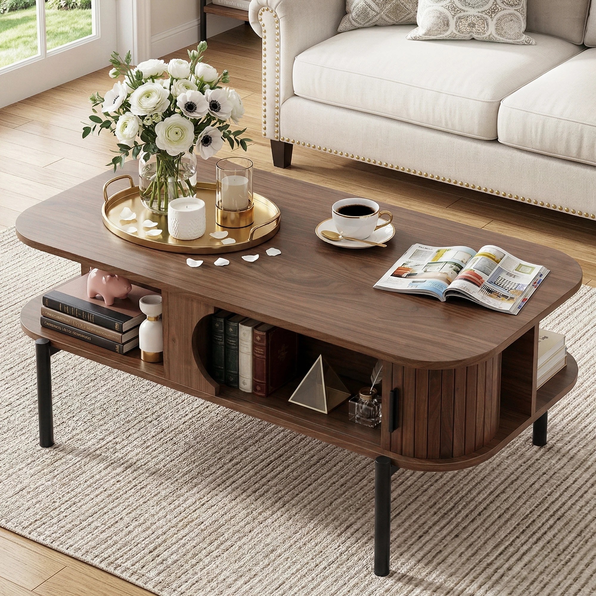 8 Artiss Coffee Table Living Room Center Table Shelf Cabinet - Natural, 8 of 9