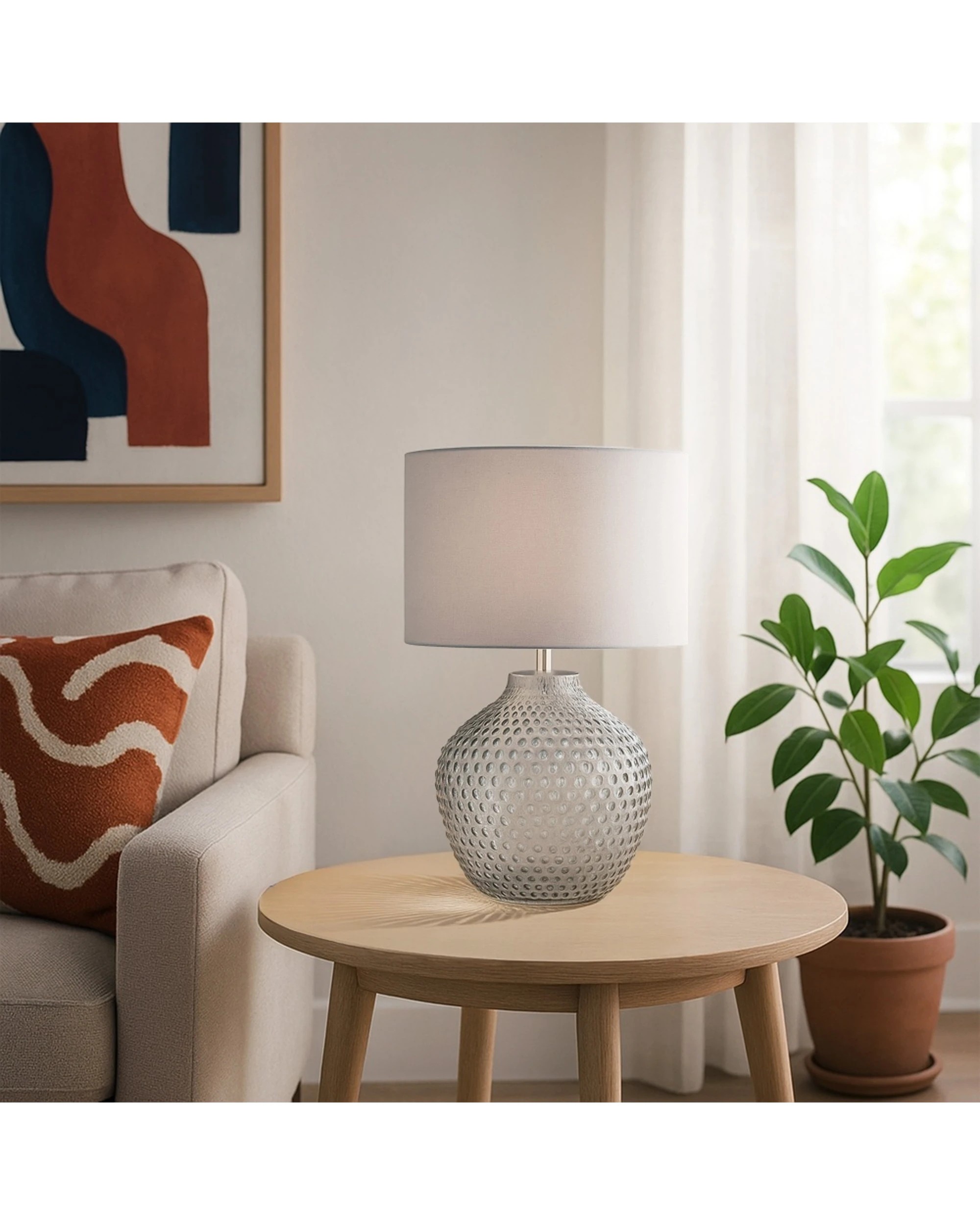 2 Urban Style Cassie Table Lamp Textured Glass Base Shade Inline Switch - Grey, 2 of 4