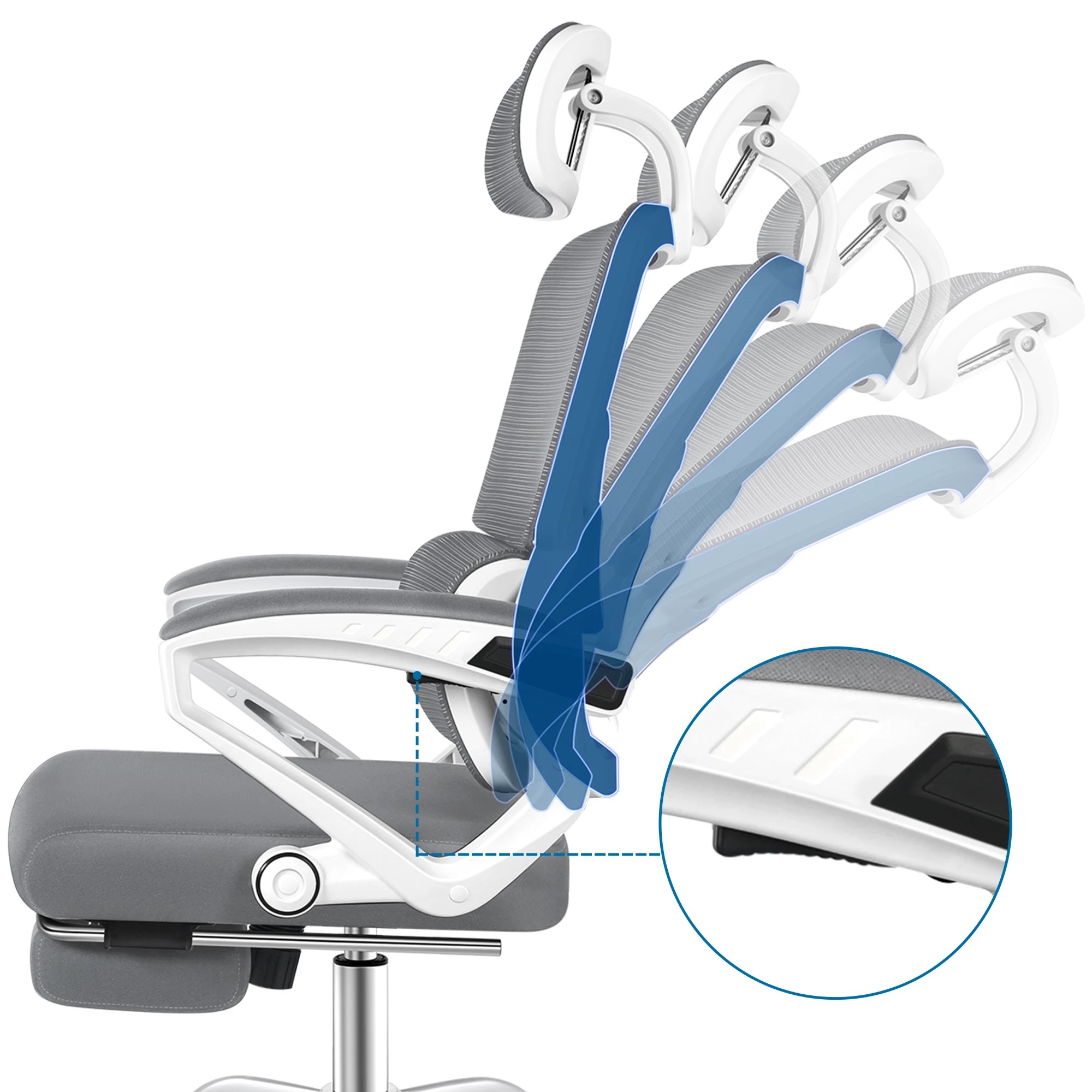 6 Alfordson Mesh Office Chair Racing Ergonomic Executive Computer Recliner Work - White Grey, 6 of 10