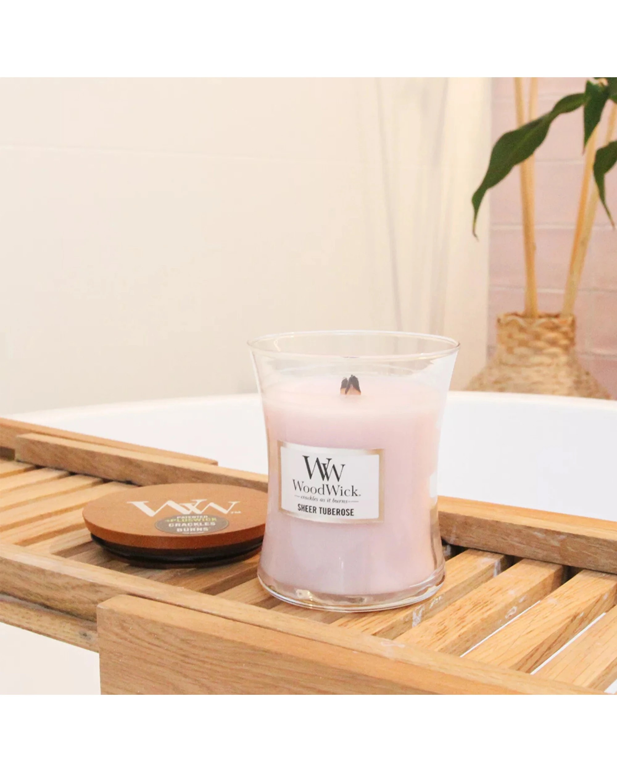 2 Woodwick Scented Soy Wax Candle Sheer Tuberose Scented Home Fragrance Medium - Pink, 2 of 3
