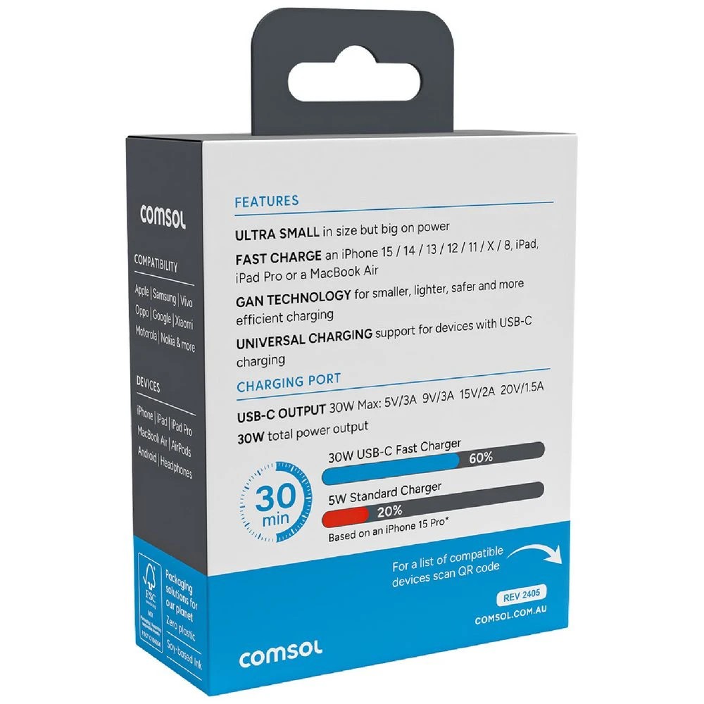 3 Comsol USB-C Wall Charger 30W Black, 3 of 6