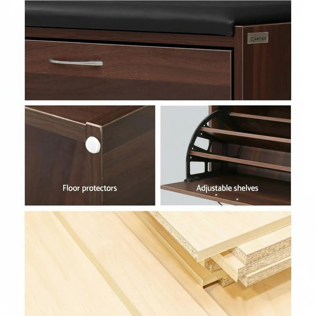 4 Artiss Shoe Rack Cabinet Bench15 Pairs Walnut - Multi, 4 of 6