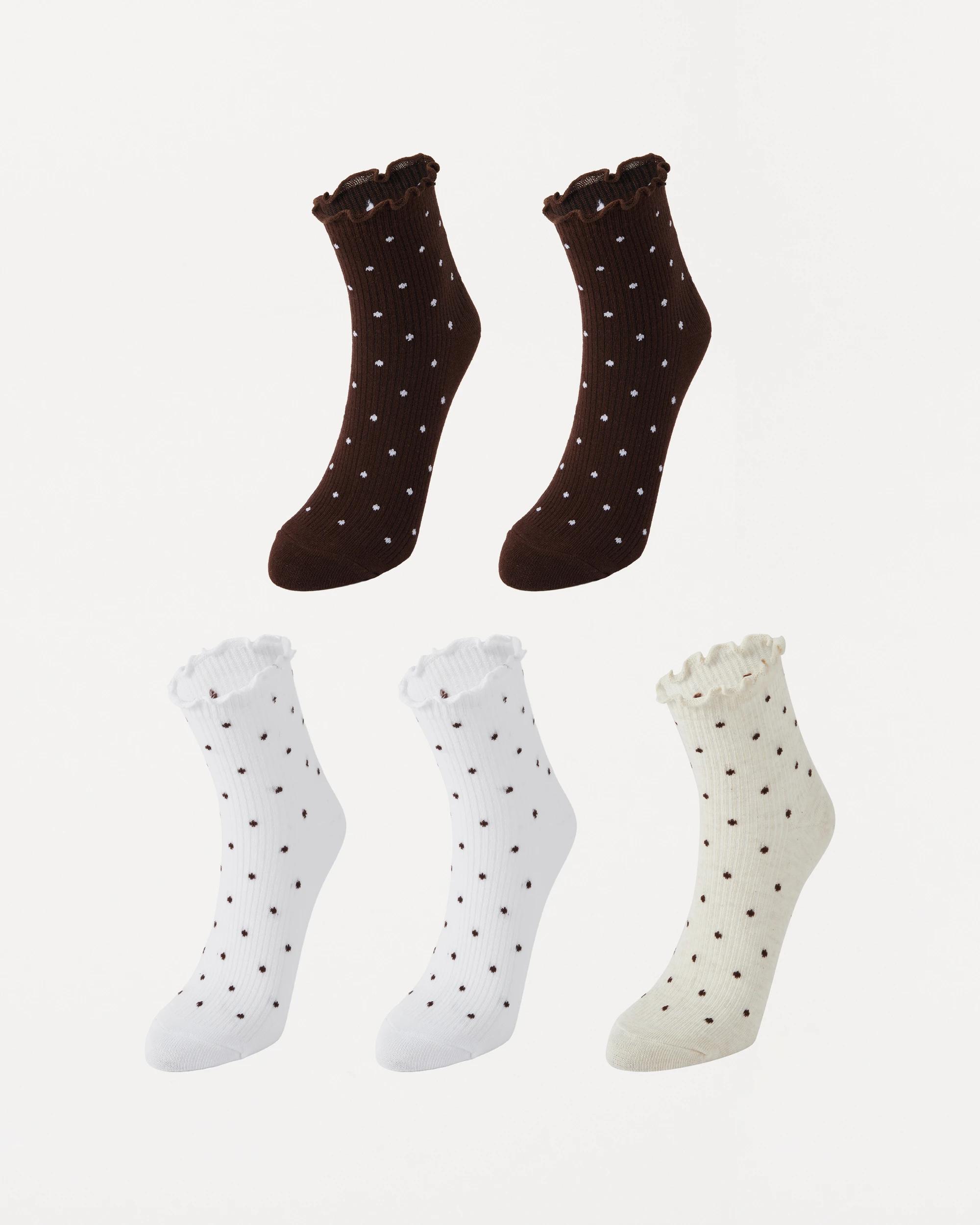 1 5 Pack Frill Quarter Crew Socks Polka Dots, 1 of 3