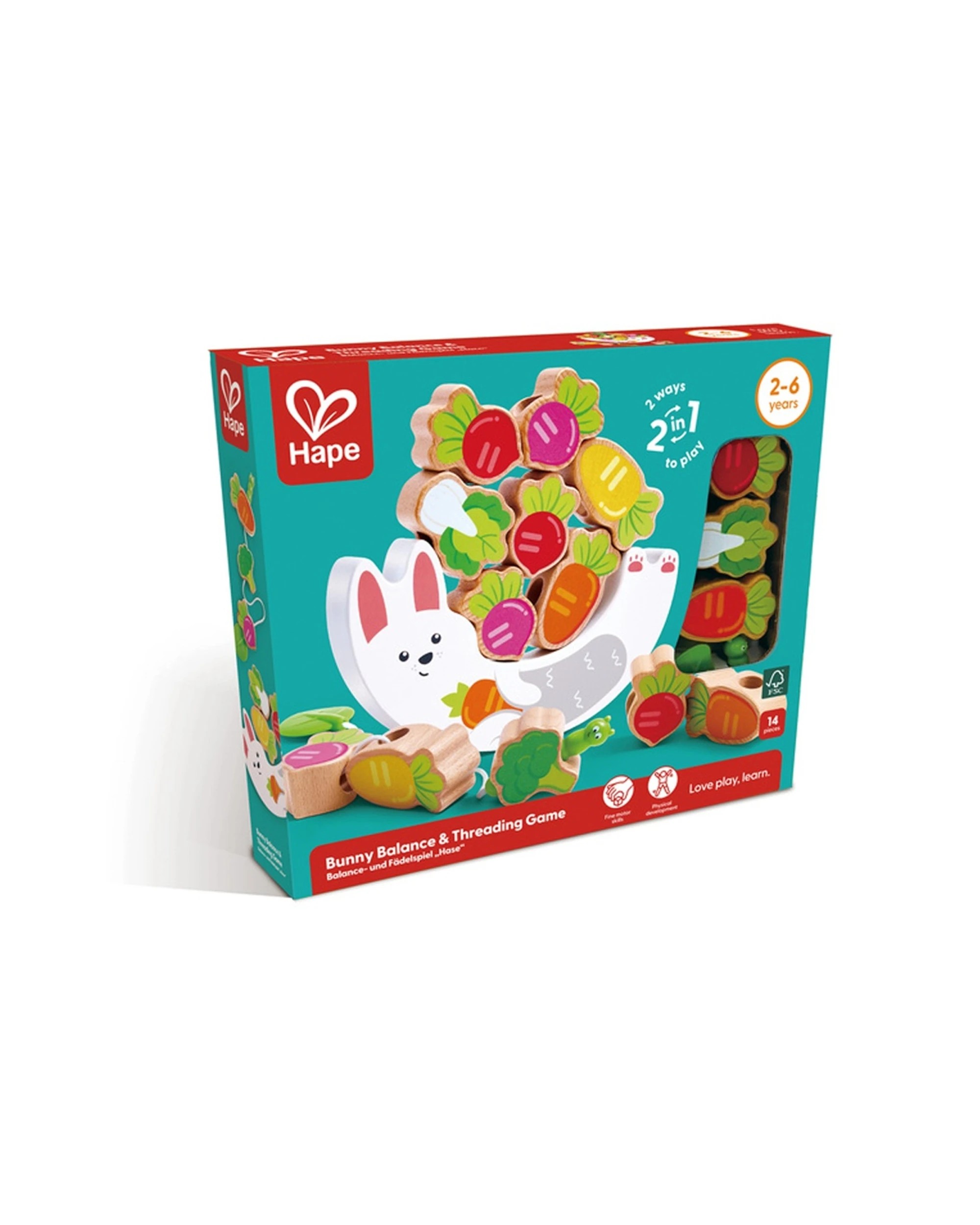 1 Hape Bunny Balance & Threading Game Colourful Veggies Stacking Activity Toy - Multi, 1 of 4