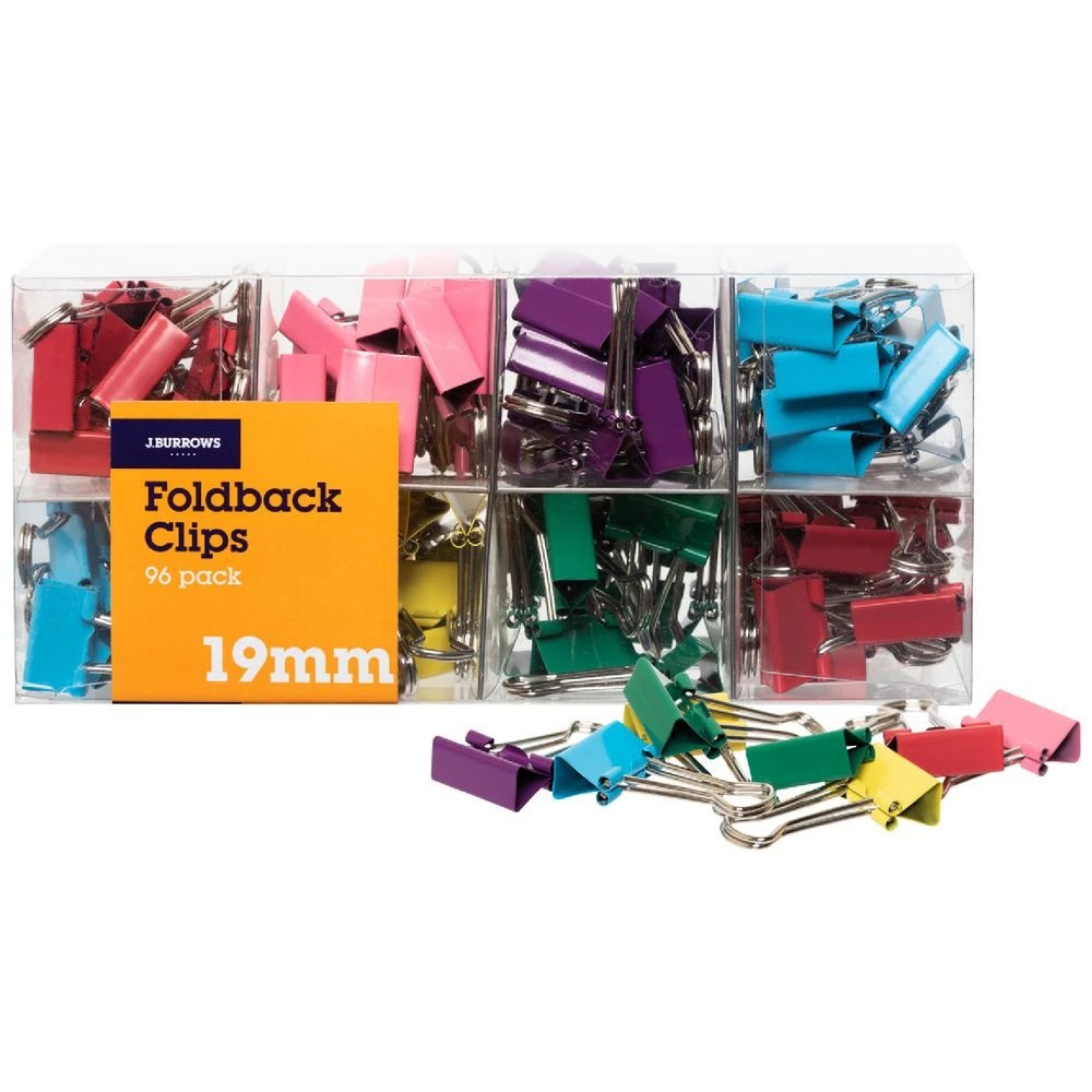 1 J.Burrows 19mm Foldback Clips Assorted 96 Pack, 1 of 6