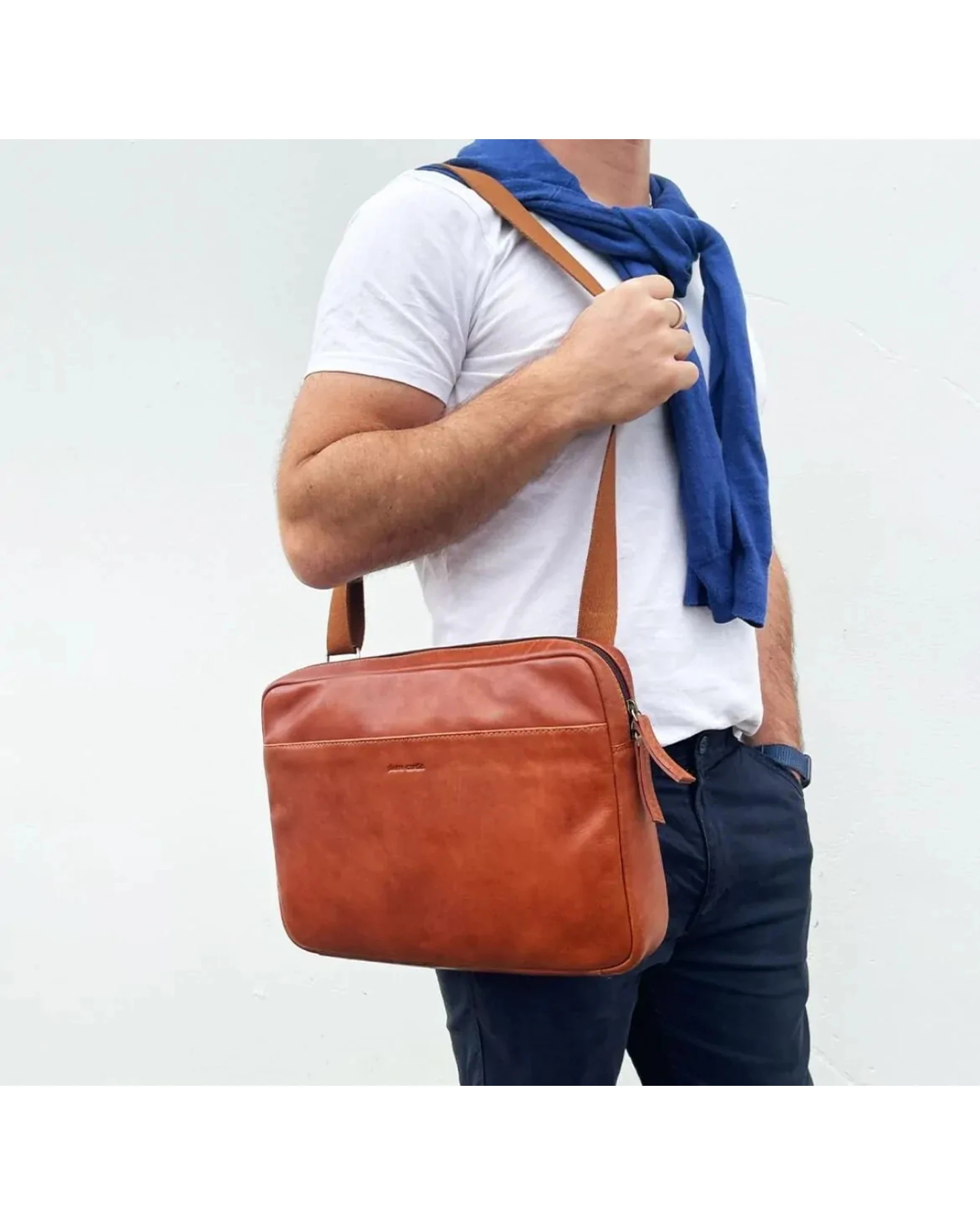 4 Pierre Cardin Mens Italian Leather Business Computer Laptop Bag in Cognac, 4 of 5