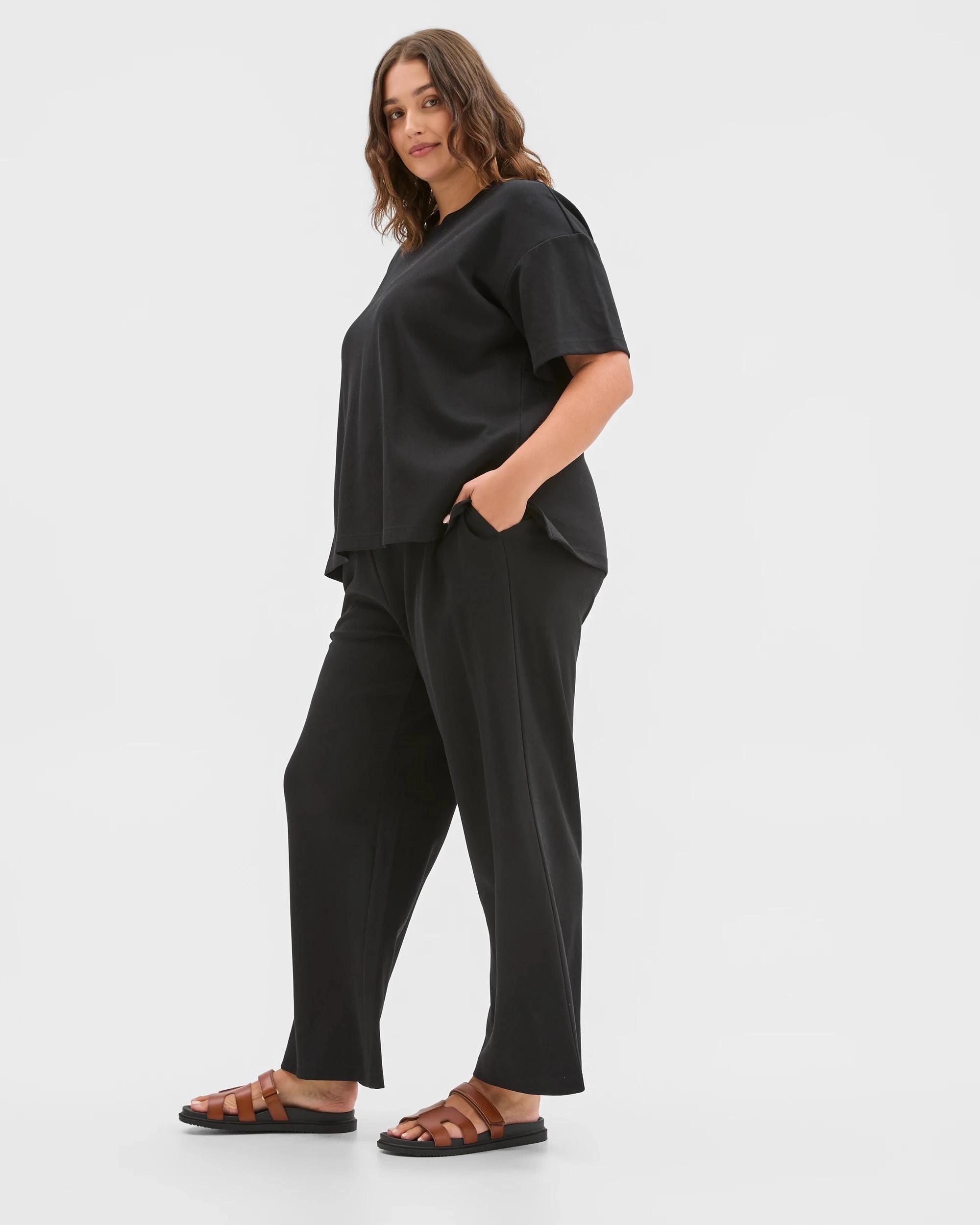 3 Target Curve Plus Size Australian Cotton Blend Elbow Sleeve Interlock T-Shirt BLACK, 3 of 5