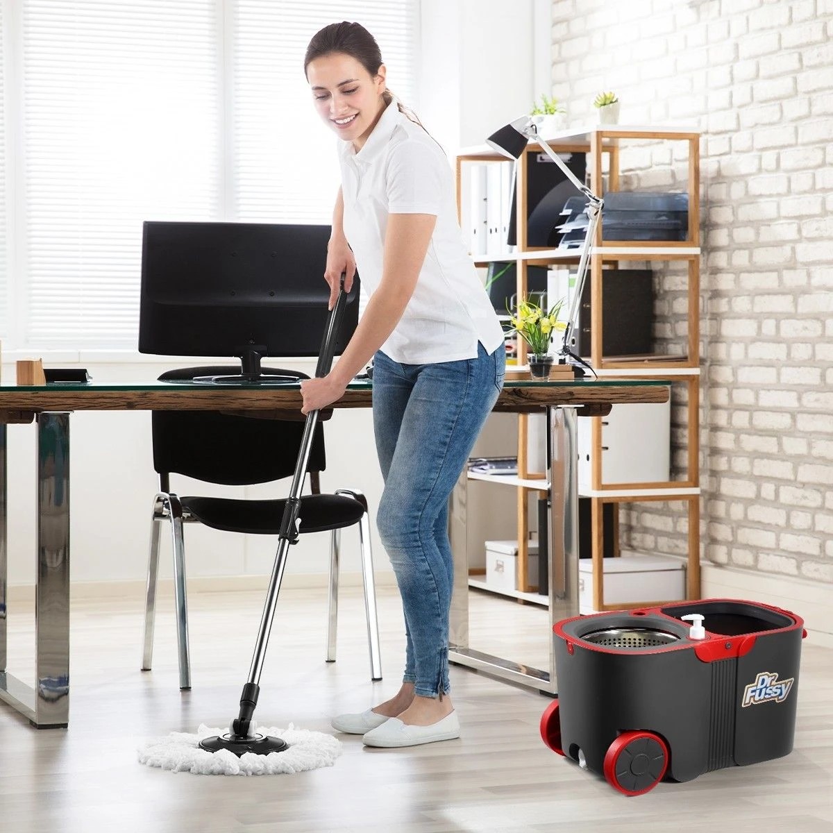 2 Dr FUSSY Spin Mop and Bucket Set Tile Wood Floor Cleaner 4 Microfiber Mop Heads Easy Cleaning System 360 Degree Rotating, 2 of 6