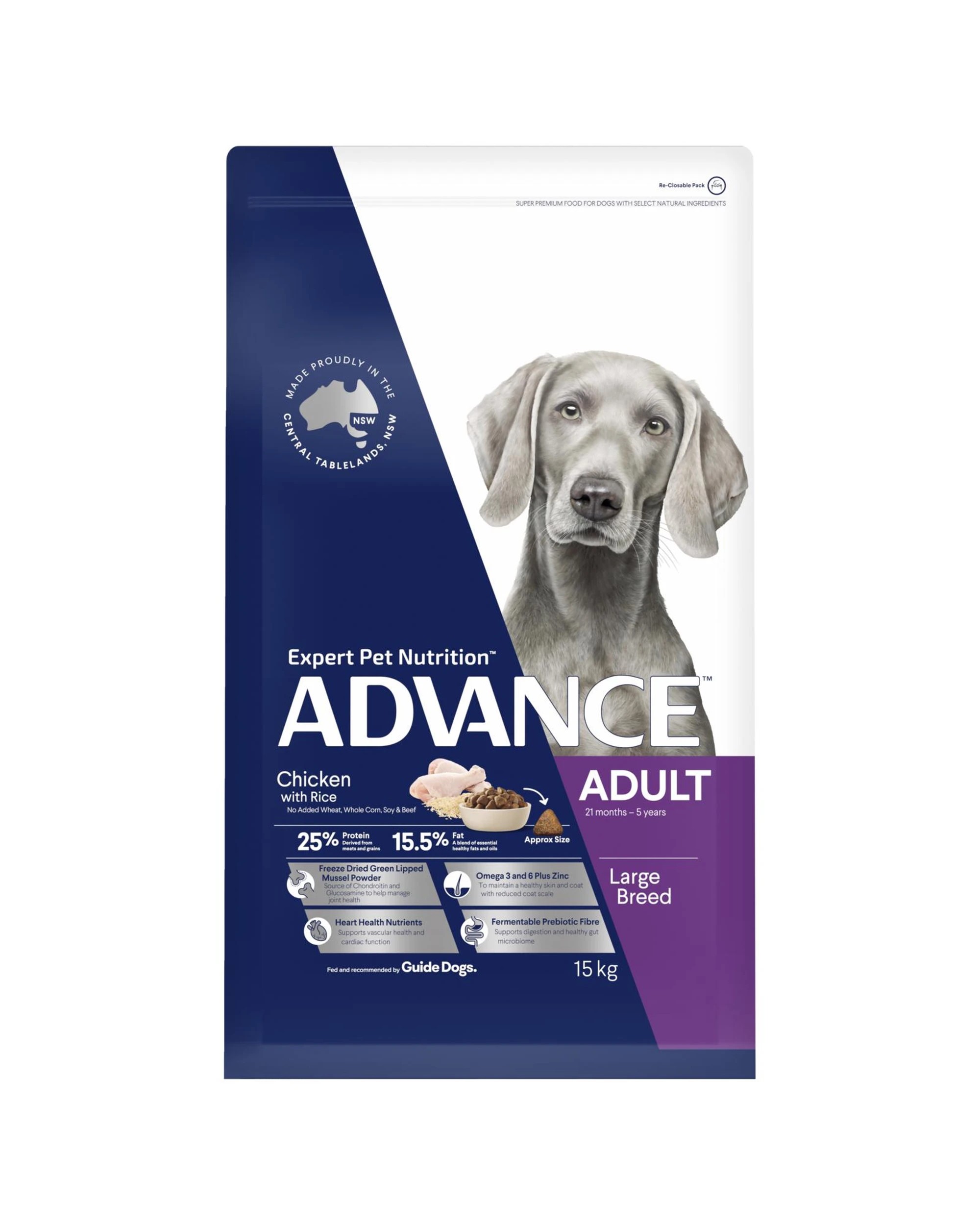 2 Advance Adult Large Breed Dry Dog Food Chicken w/ Rice 15kg, 2 of 3