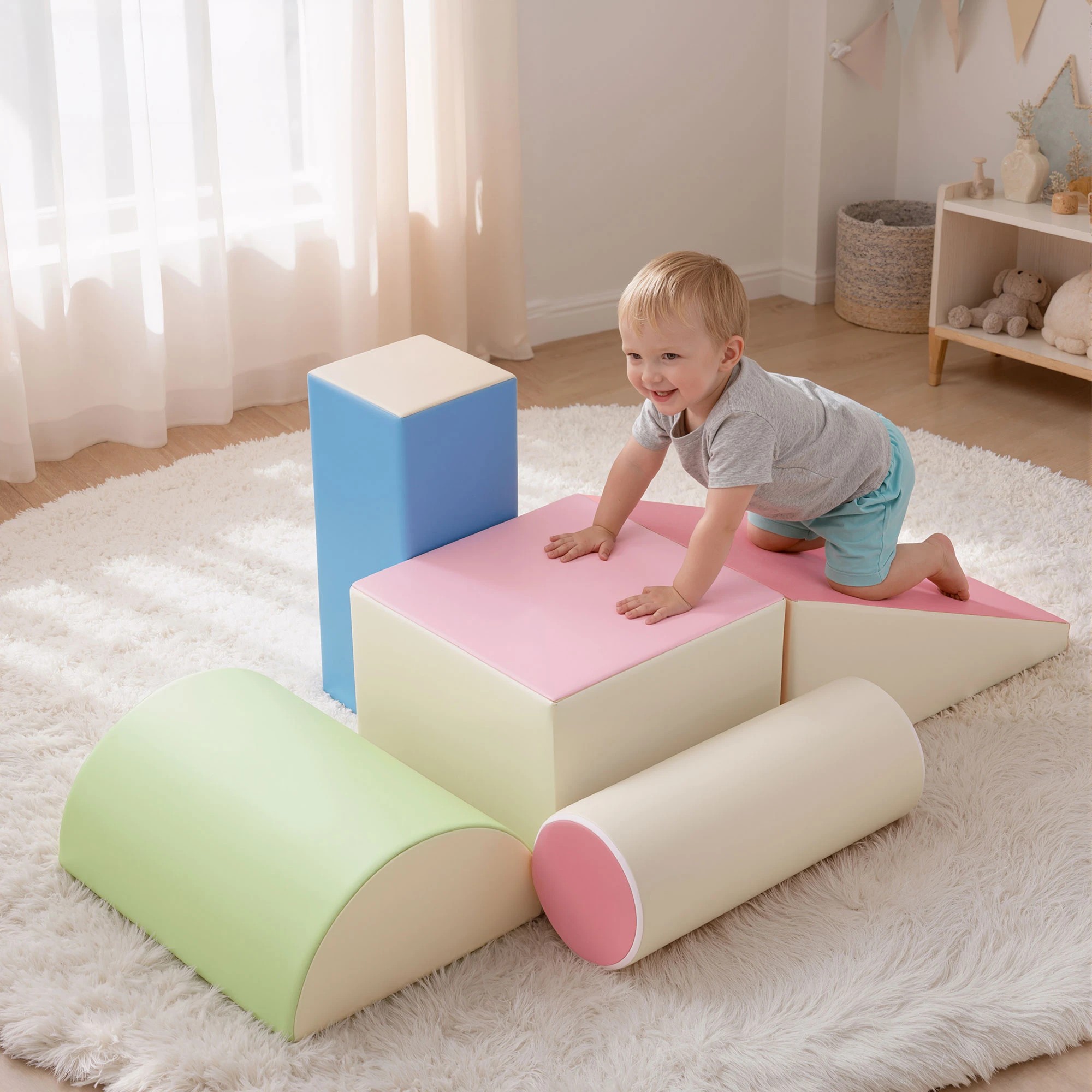 4 Keezi 5-Piece Kids Foam Play Set Climbing Blocks Soft Indoor Toy Rocker - Multi, 4 of 4