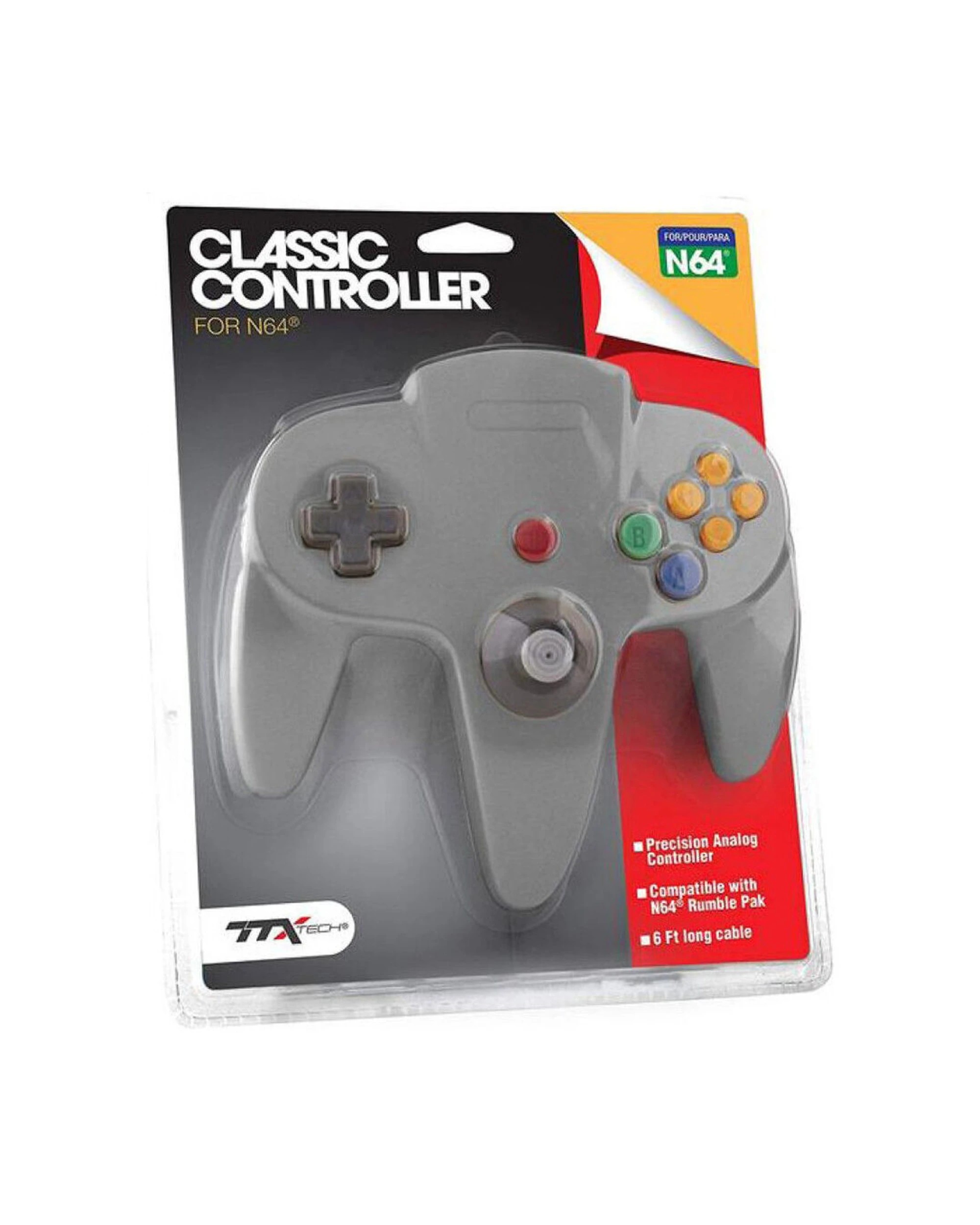 2 TTX-TECH N64 Wired Video Game Controller Replica N64 Controller Analogue - Grey, 2 of 3
