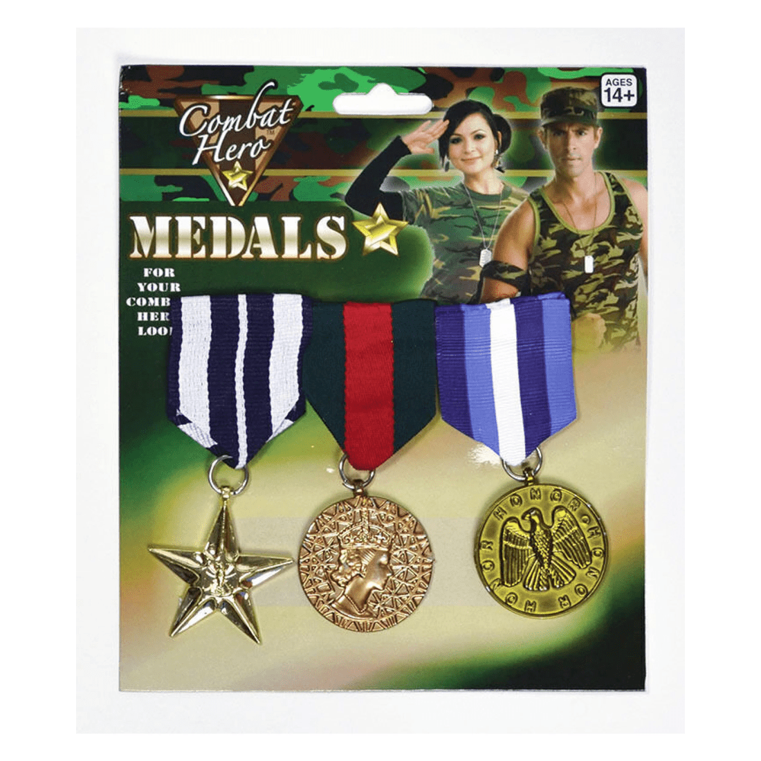 1 BR Costumes 3x Army Solider Medals Combat Party Costume Halloween Fancy Dress Replica, 1 of 3